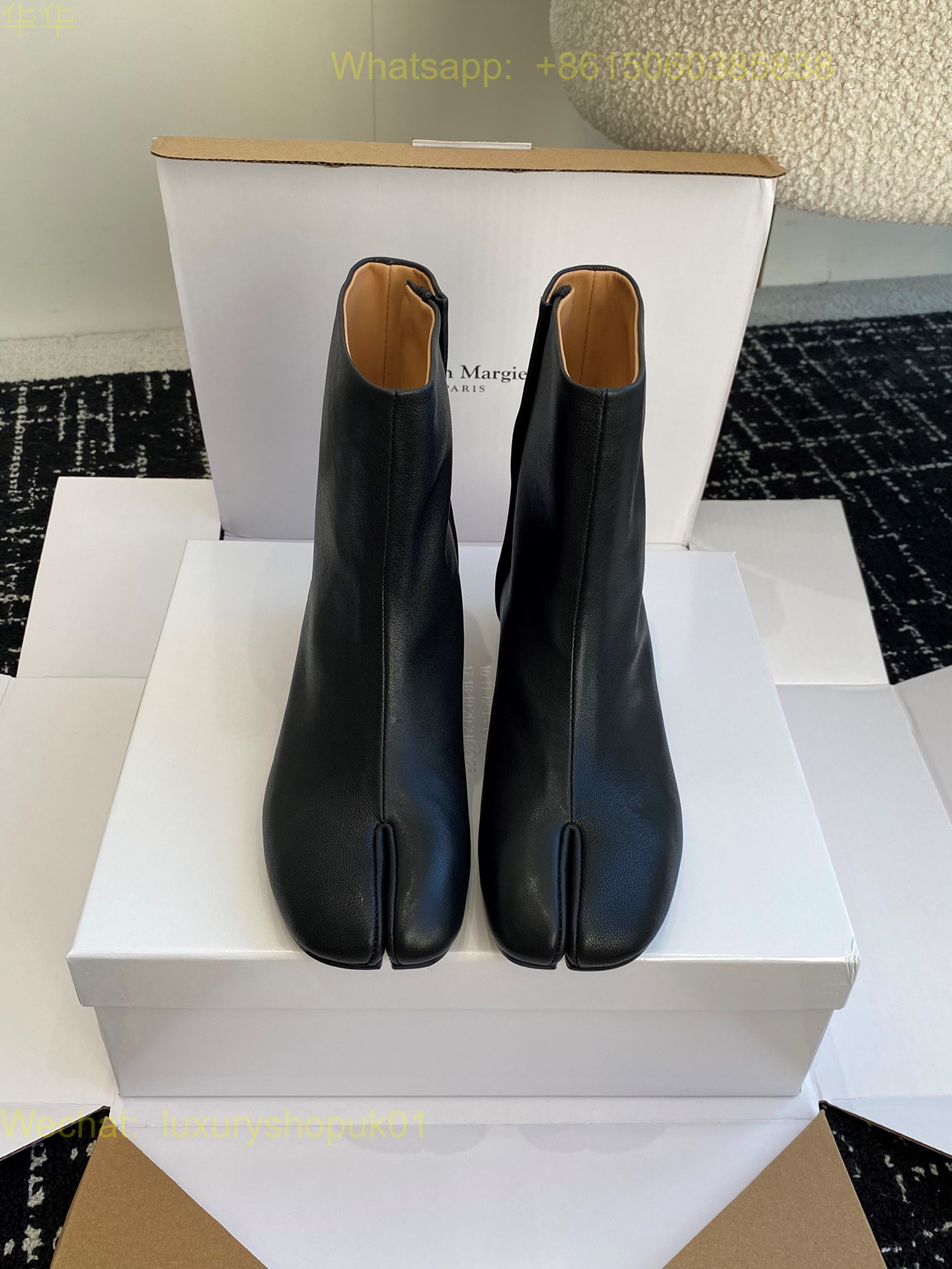 MM6 Maison Margiela Tabi split-toe Stich-Out Leather Ankle Boots Women Shoes