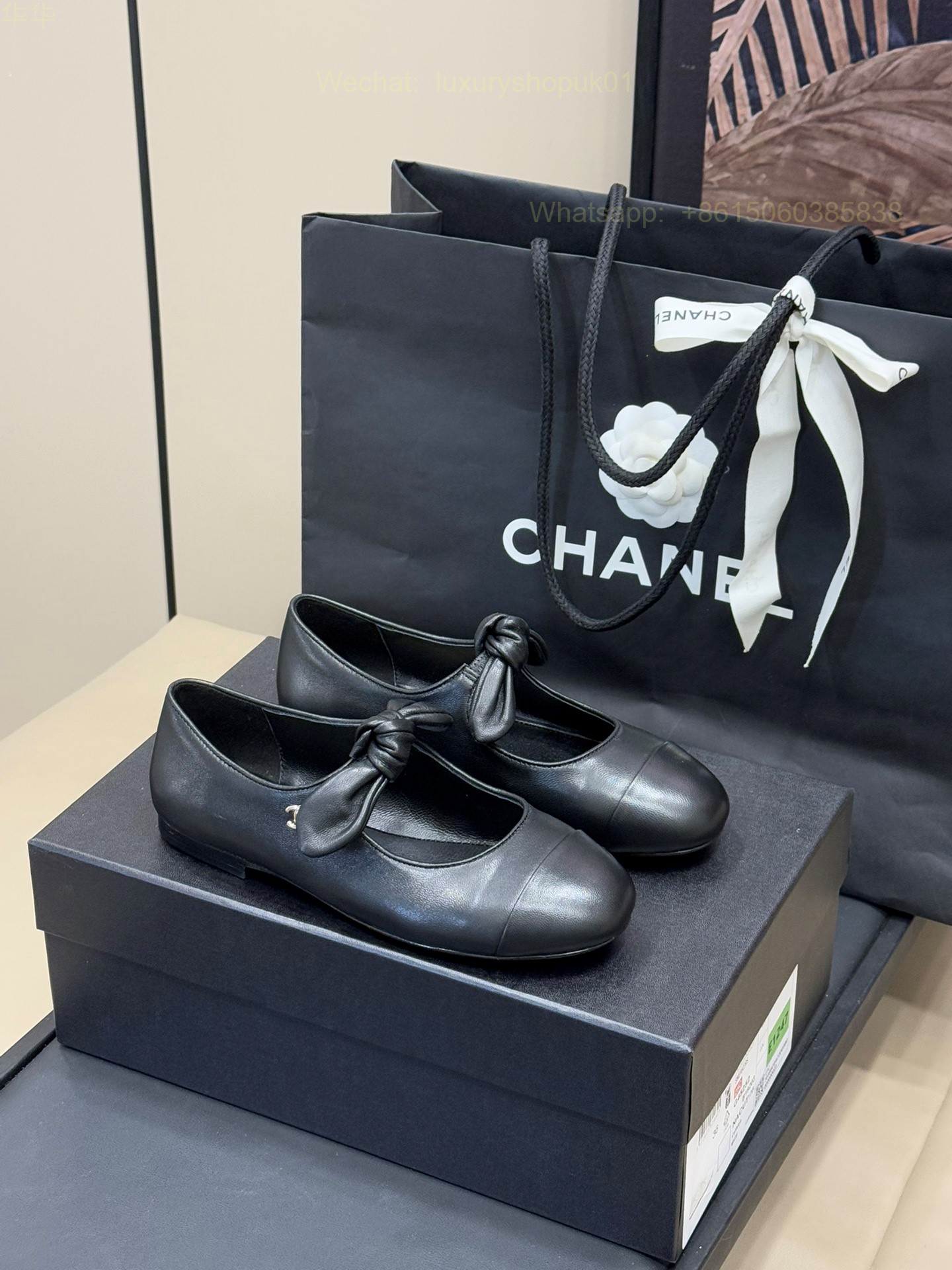 Chanel Bow Strap Ballet flats Leather CC Logo Women Shoes