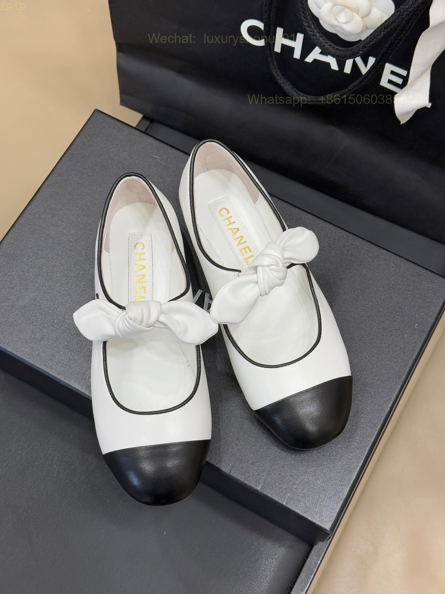 Chanel Bow Strap Ballet flats Leather CC Logo Women Shoes
