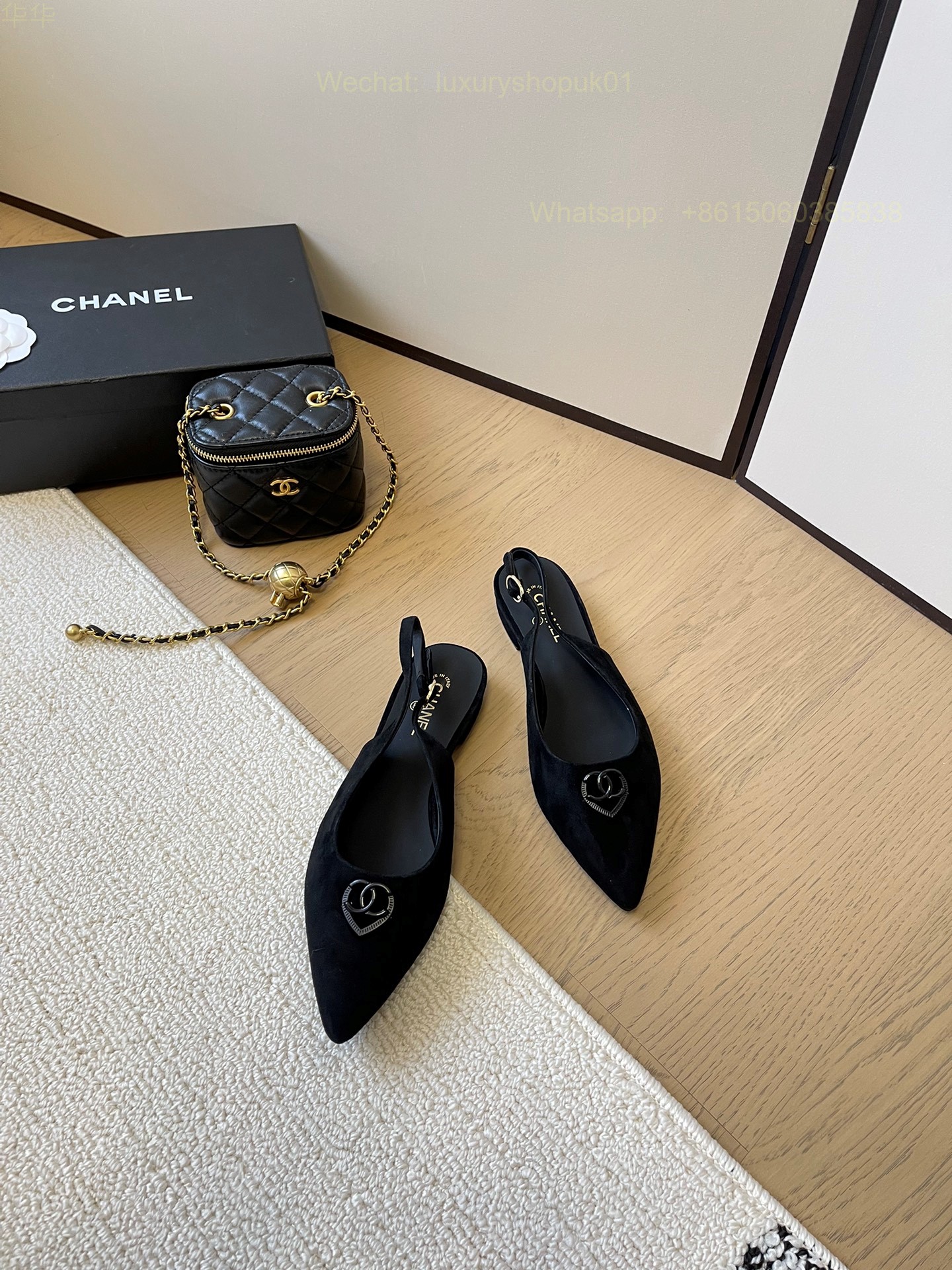 Chanel Leather Slingback Pointed Toe Ballet flat CC Logo Women Shoes