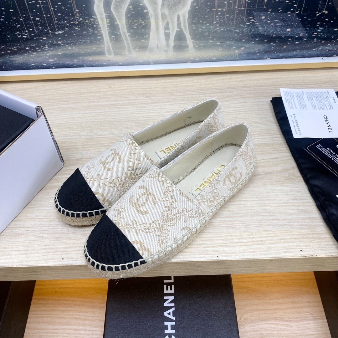 Chanel CC Logo Cap Toe Espadrilles Flat Women Shoes