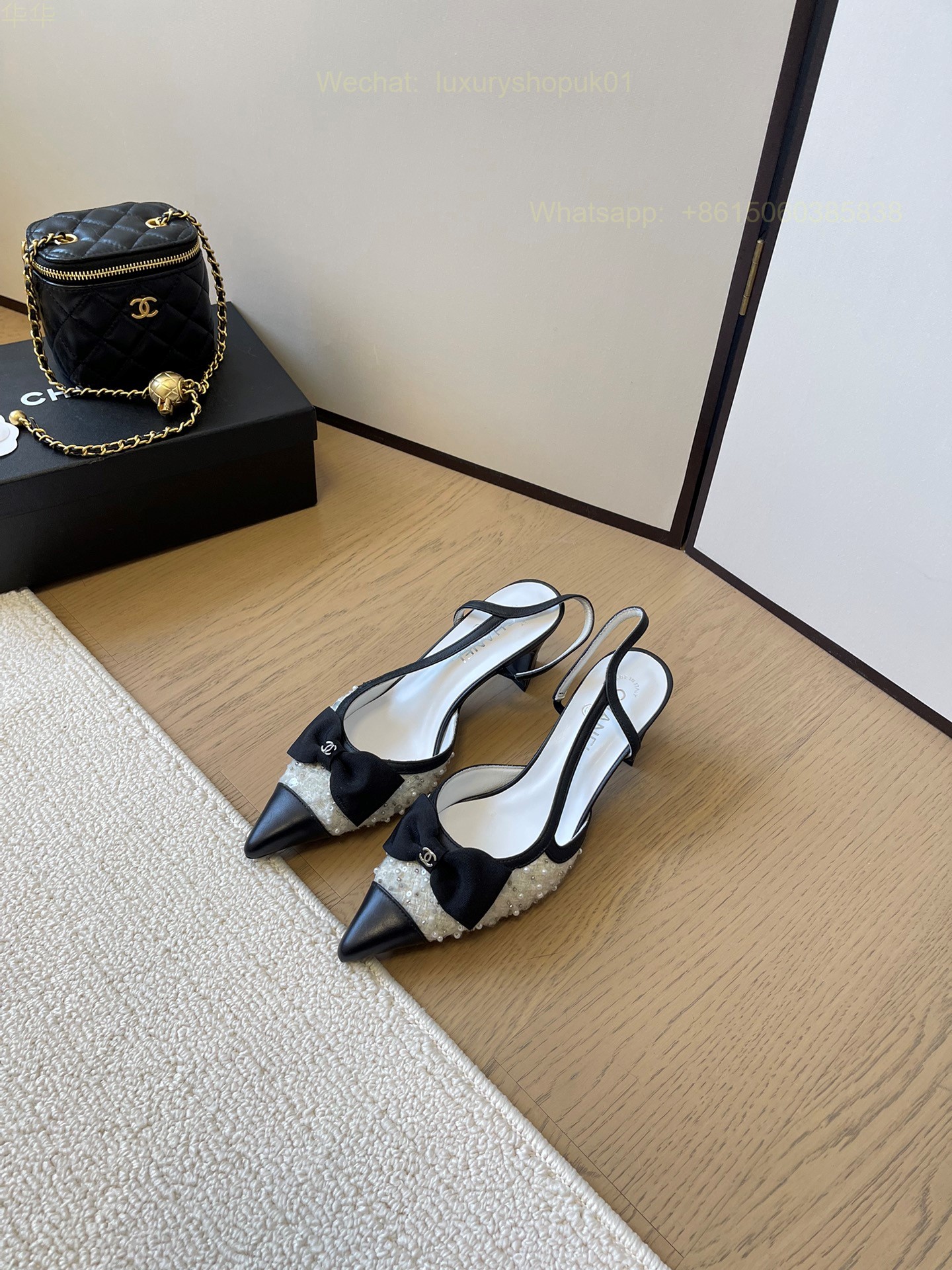 Chanel Pointed Toe Bow Slingback Sandal CC Logo Women Shoes