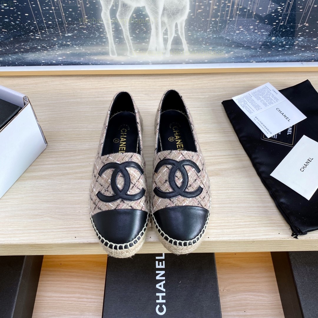 Chanel CC Logo Cap Toe Espadrilles Flat Women Shoes
