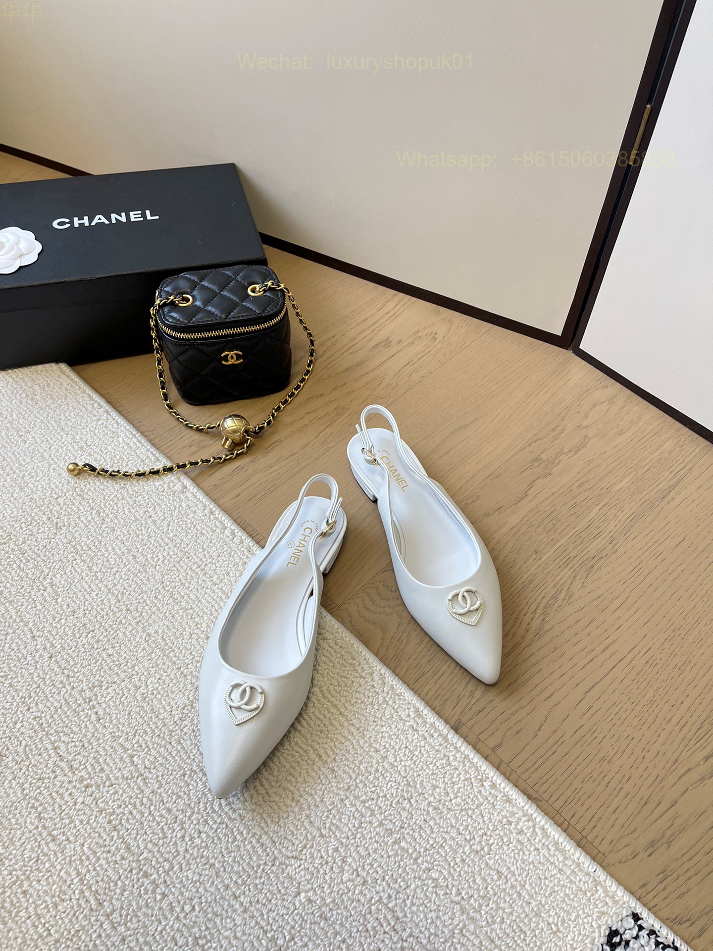 Chanel Leather Slingback Pointed Toe Ballet flat CC Logo Women Shoes