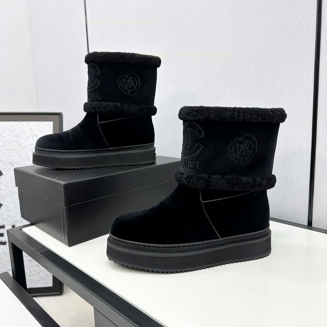 Chanel Fur Shearling Boots Flat Women Snow Shoes