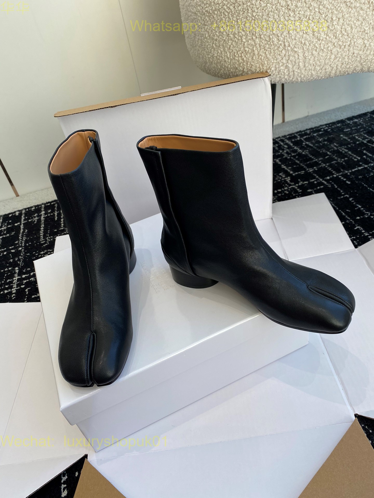 MM6 Maison Margiela Tabi split-toe Stich-Out Leather Ankle Boots Women Shoes