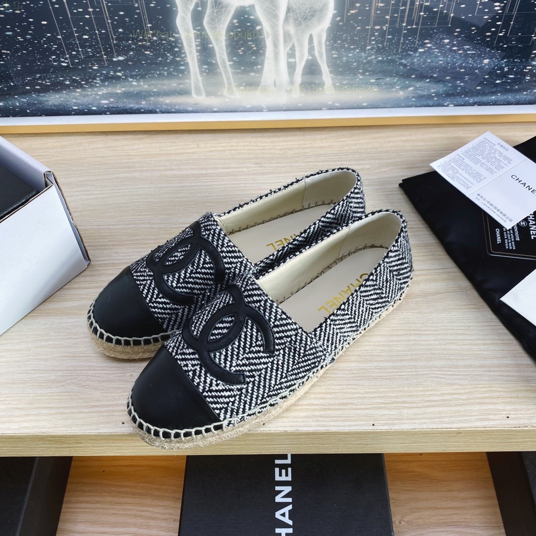 Chanel CC Logo Cap Toe Espadrilles Flat Women Shoes