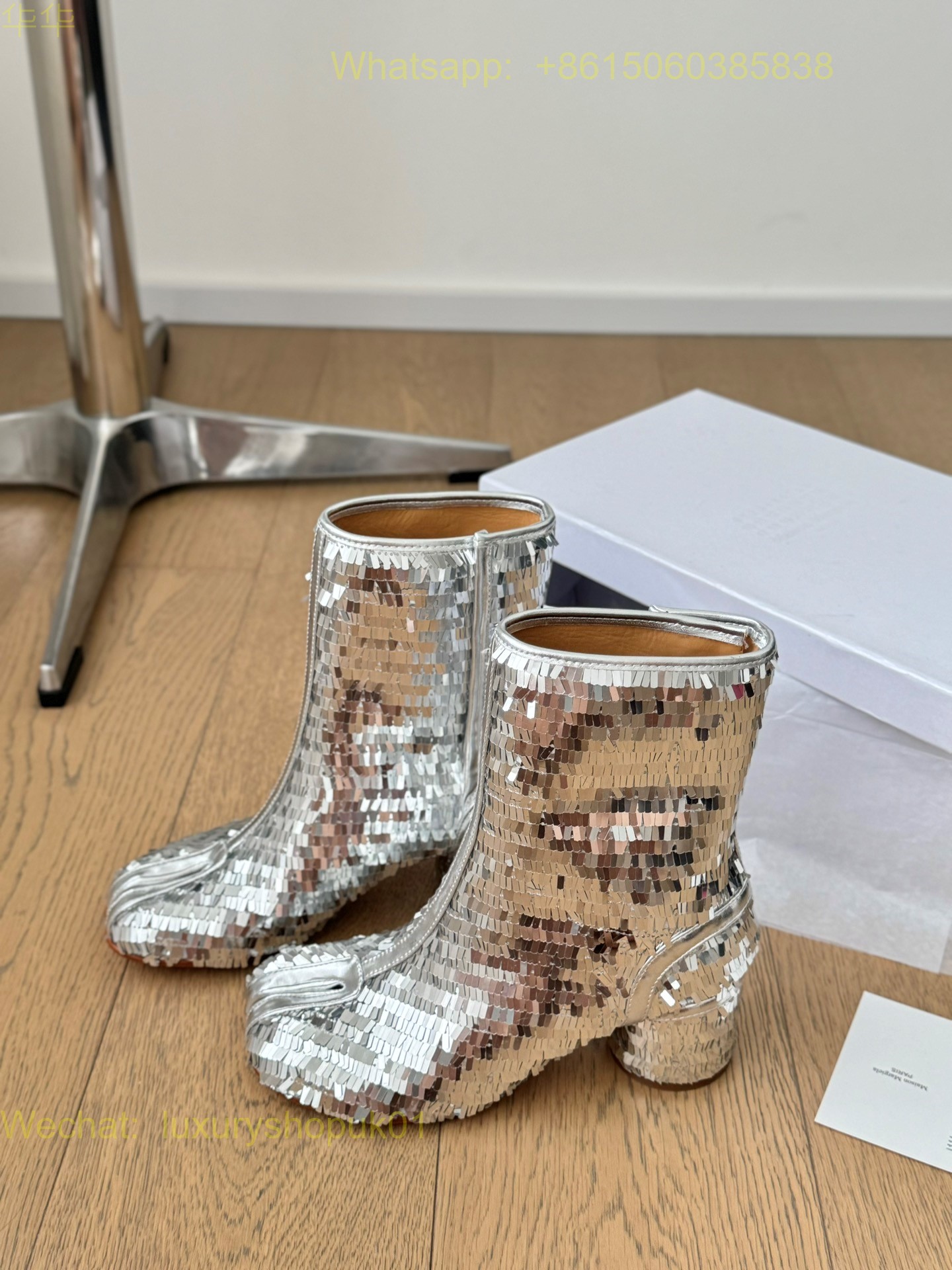 MM6 Maison Margiela sequin Stich-Out Leather Anatomic Tabi Ankle Boots Women Shoes