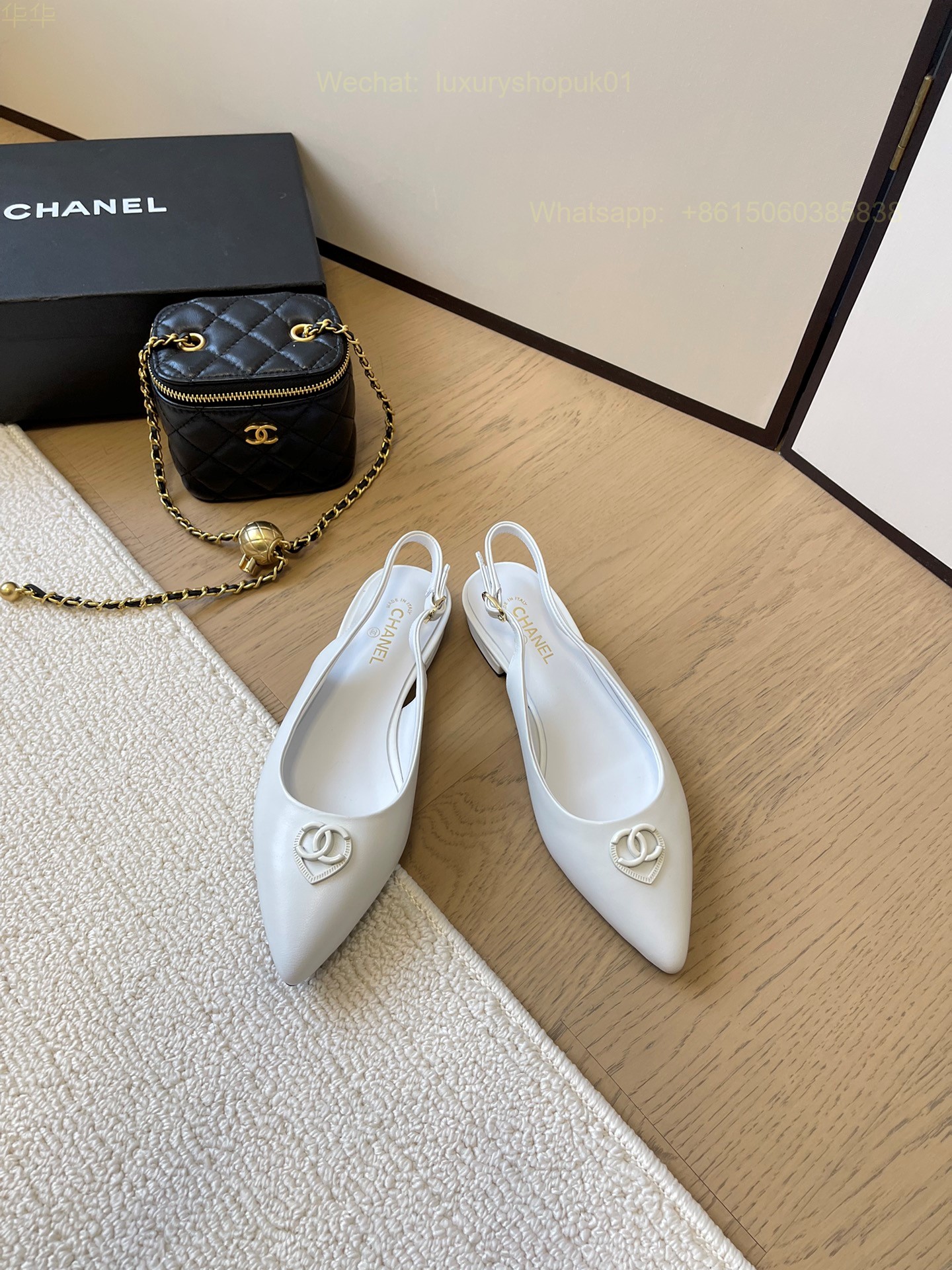 Chanel Leather Slingback Pointed Toe Ballet flat CC Logo Women Shoes