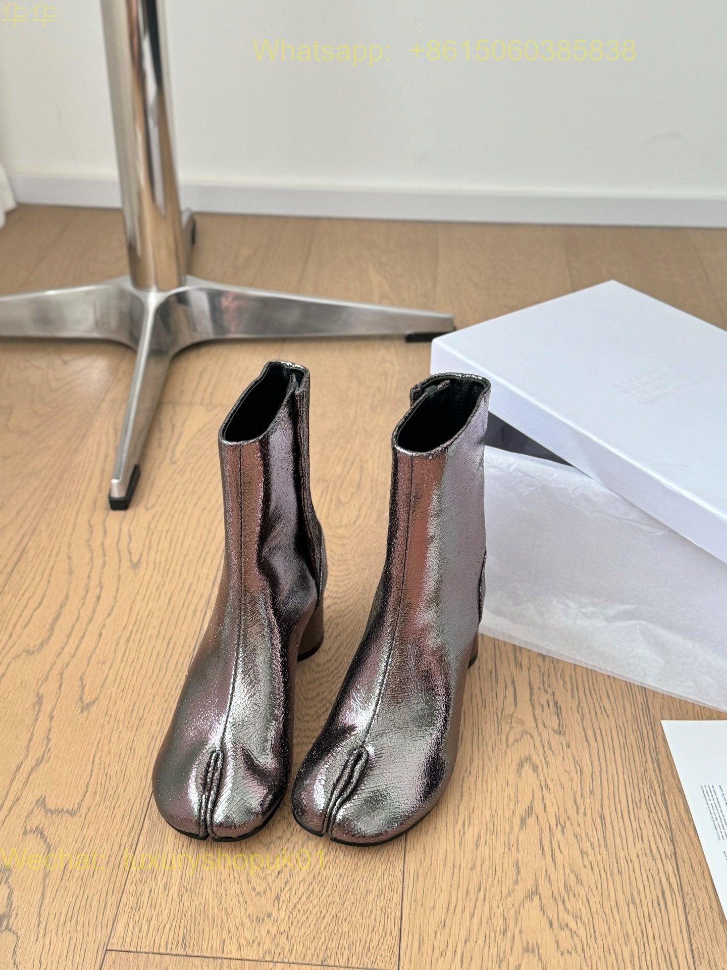 MM6 Maison Margiela Stich-Out Leather Anatomic Tabi Ankle Boots Women Shoes