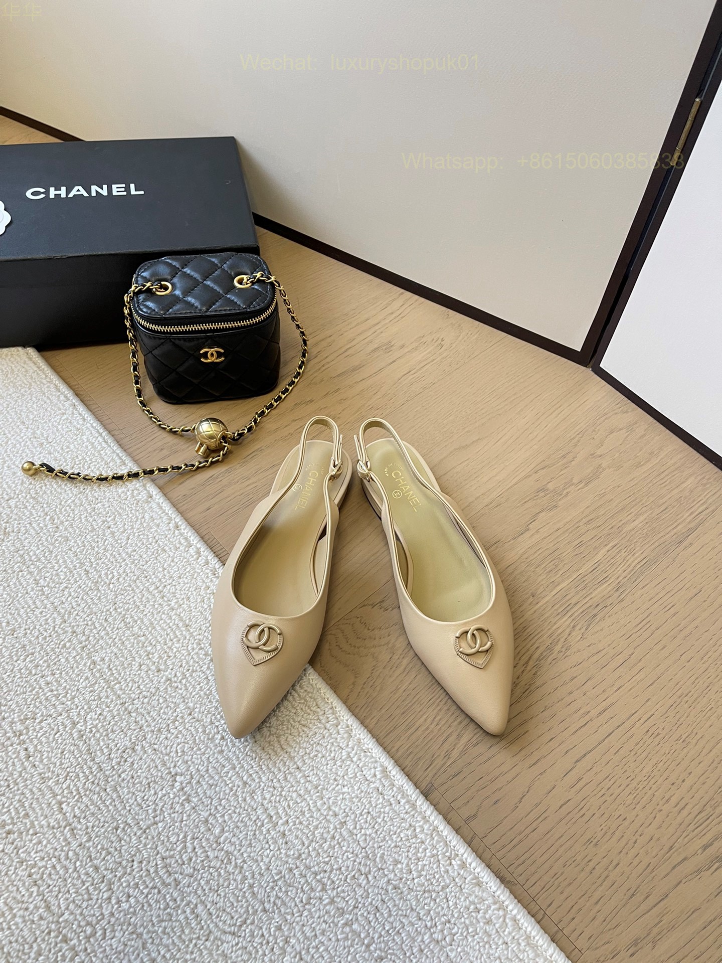 Chanel Leather Slingback Pointed Toe Ballet flat CC Logo Women Shoes