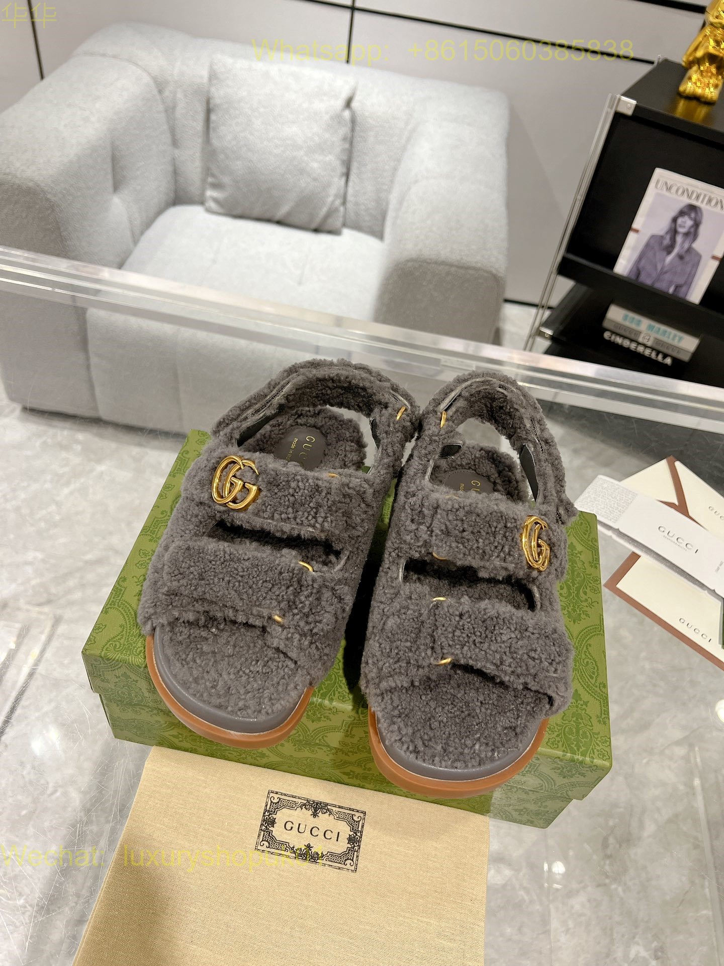 Gucci Fur Shearling GG logo Sandal Women Shoes