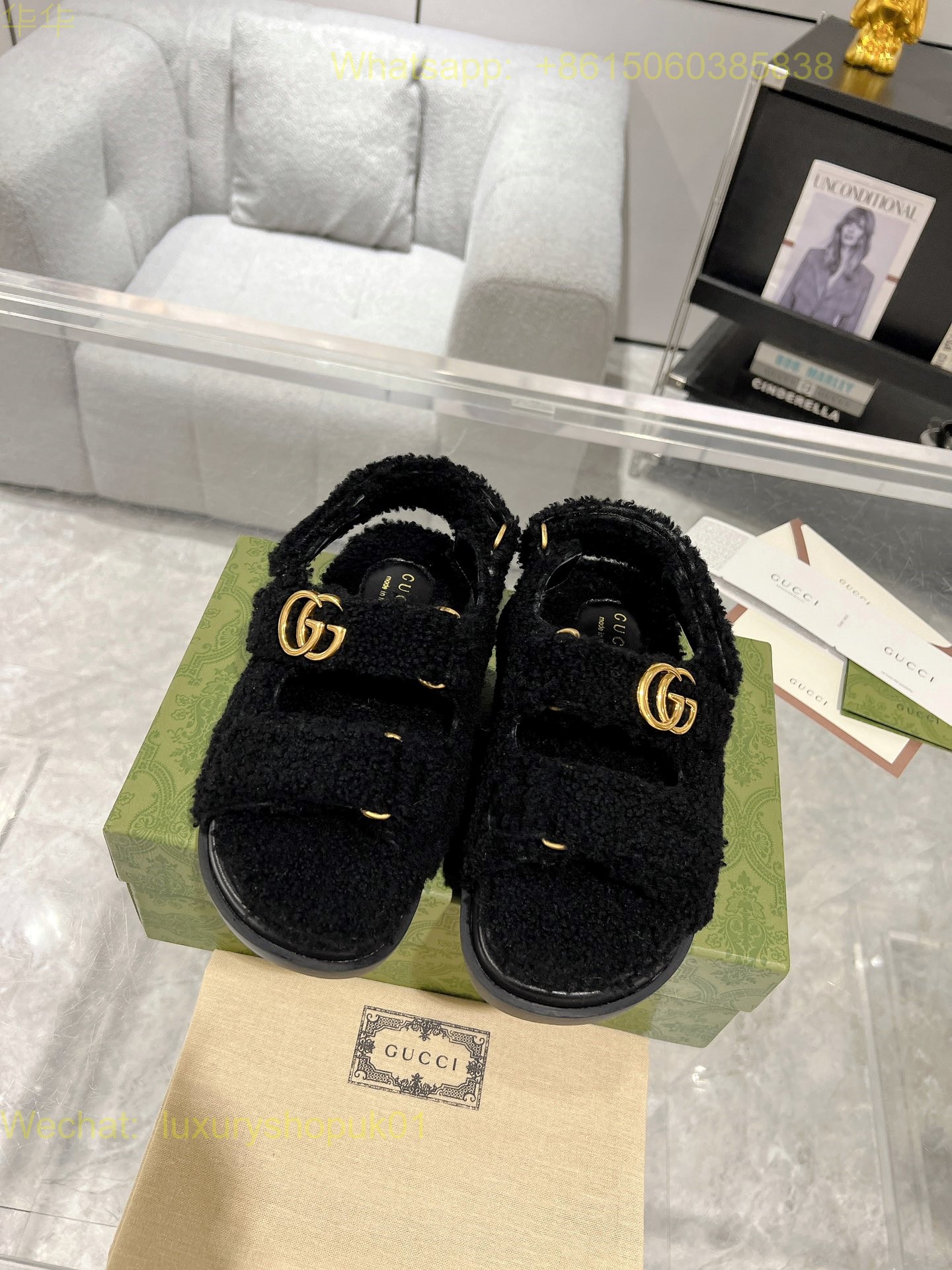 Gucci Fur Shearling GG logo Sandal Women Shoes