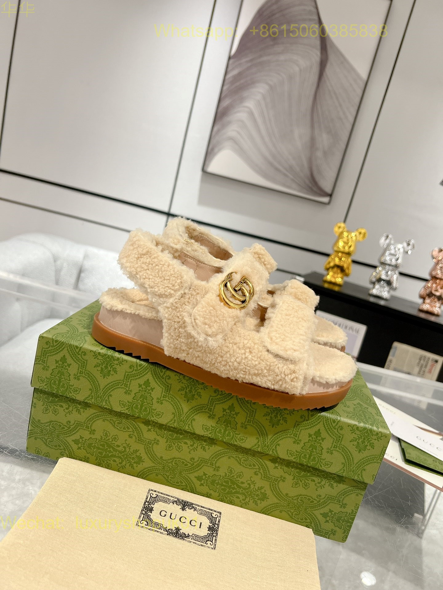 Gucci Fur Shearling GG logo Sandal Women Shoes