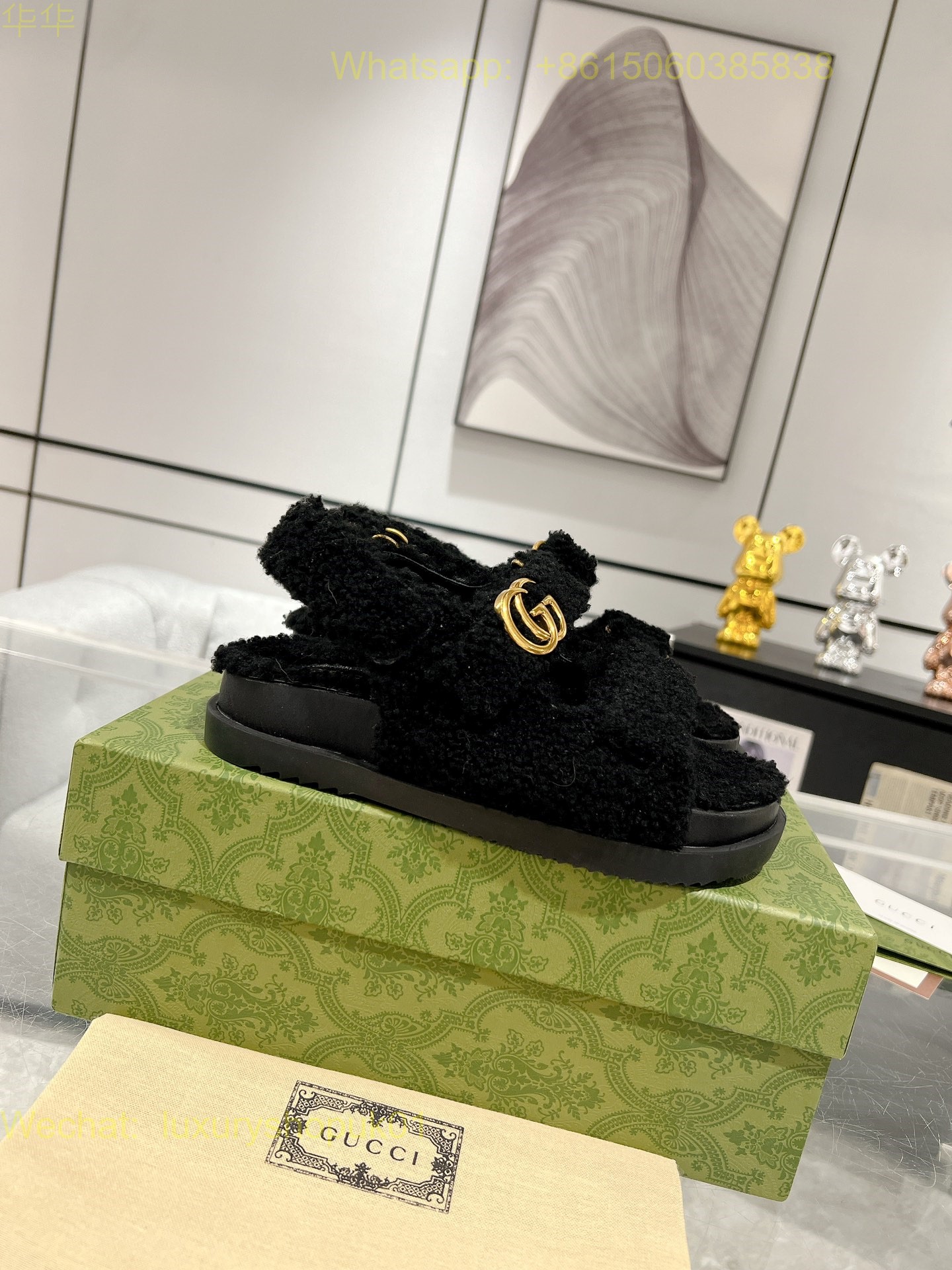 Gucci Fur Shearling GG logo Sandal Women Shoes