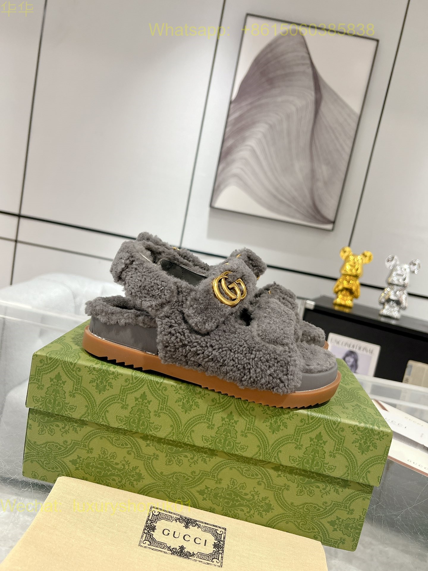 Gucci Fur Shearling GG logo Sandal Women Shoes