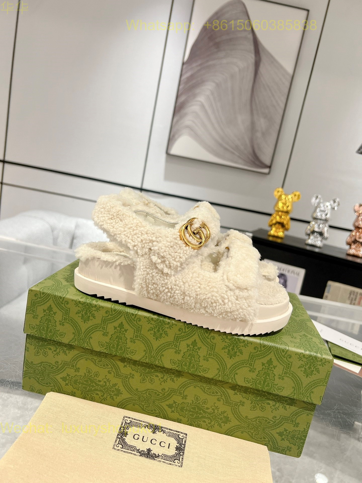 Gucci Fur Shearling GG logo Sandal Women Shoes