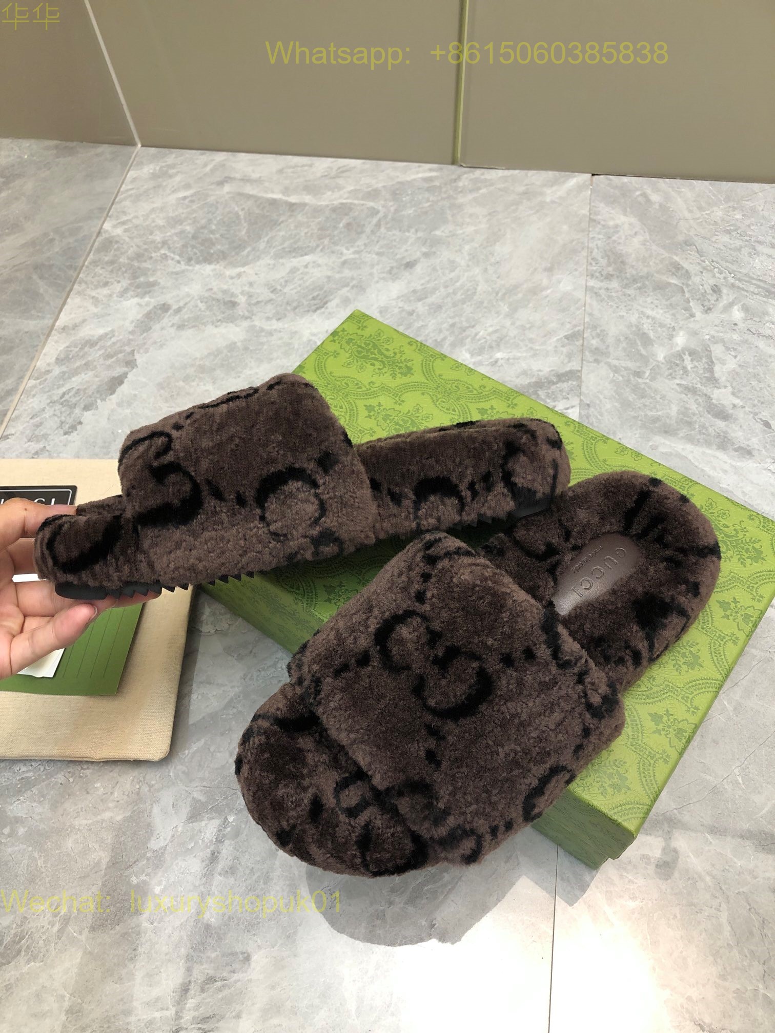 Gucci Shearling Fur Slides sandal Women Shoes