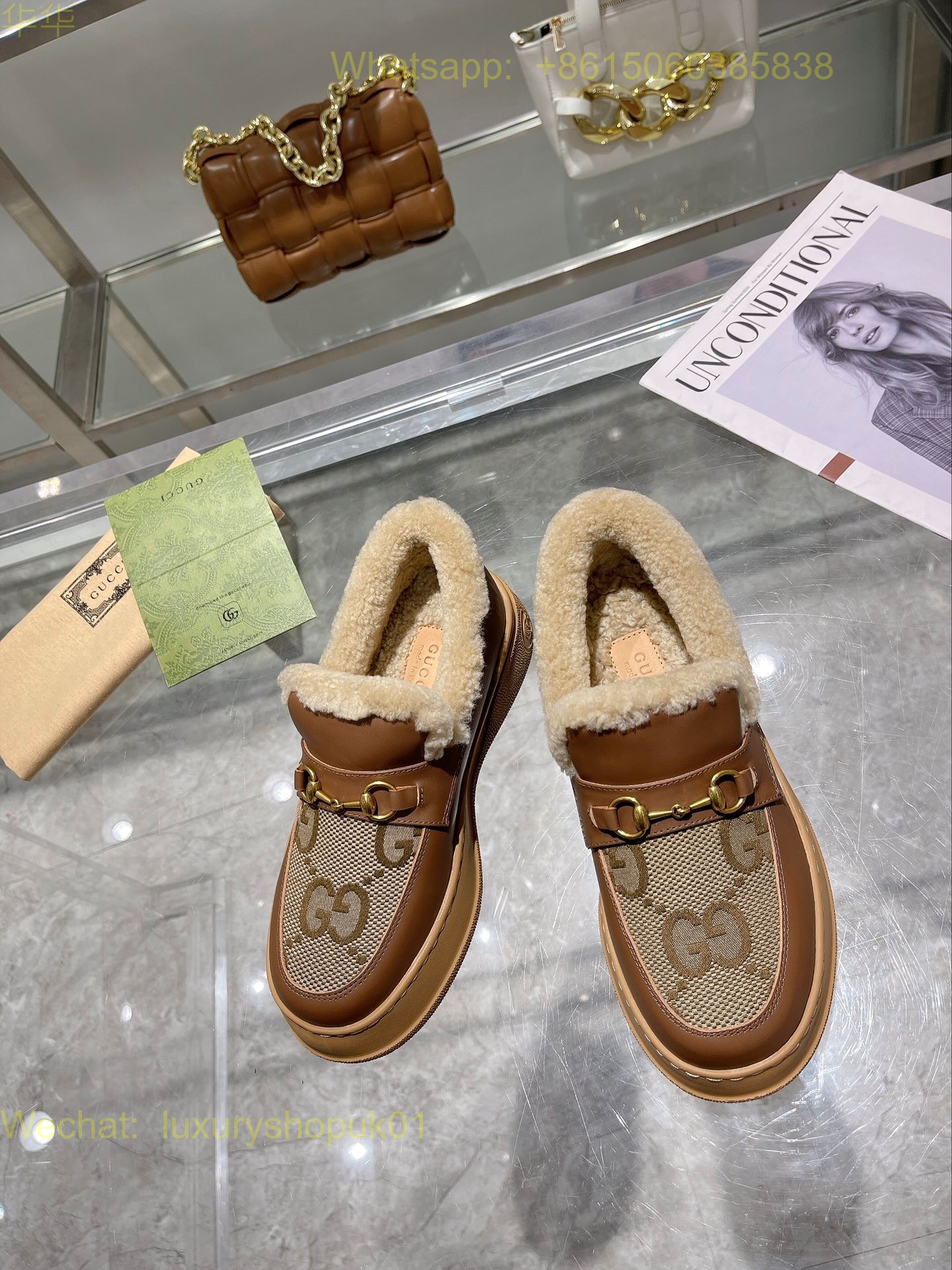 Gucci Fur Shearling Slip-On Loafers Women Shoes