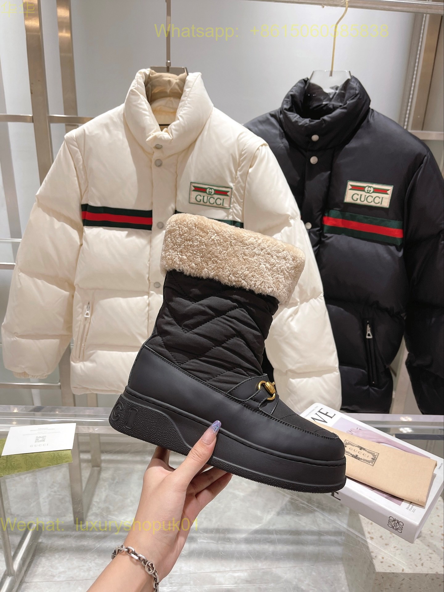 Gucci Wool Interlocking G Shearling Boots Women Shoes