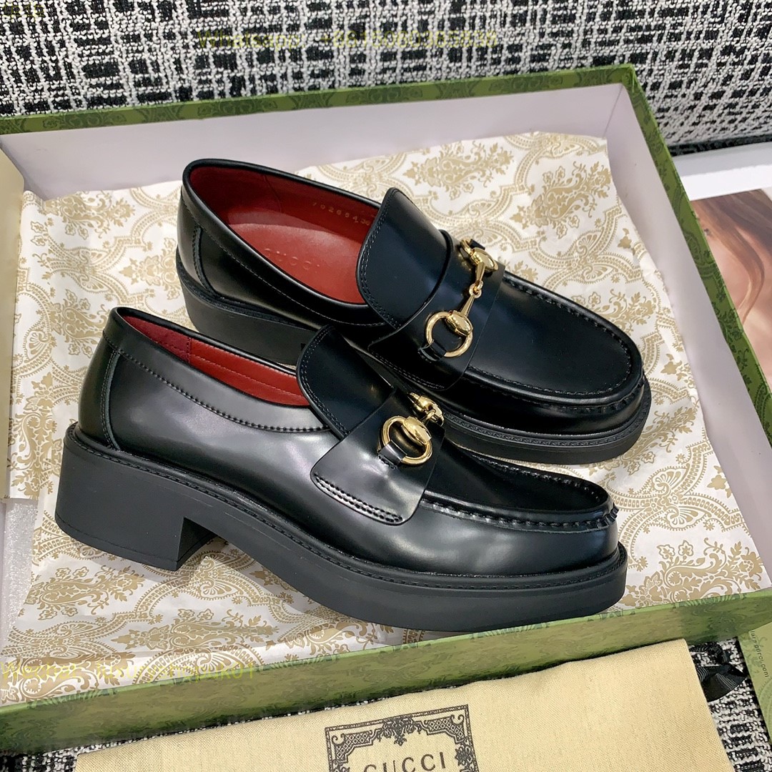 Gucci Horsebit-Detail Leather Slip-On Loafers Women Shoes