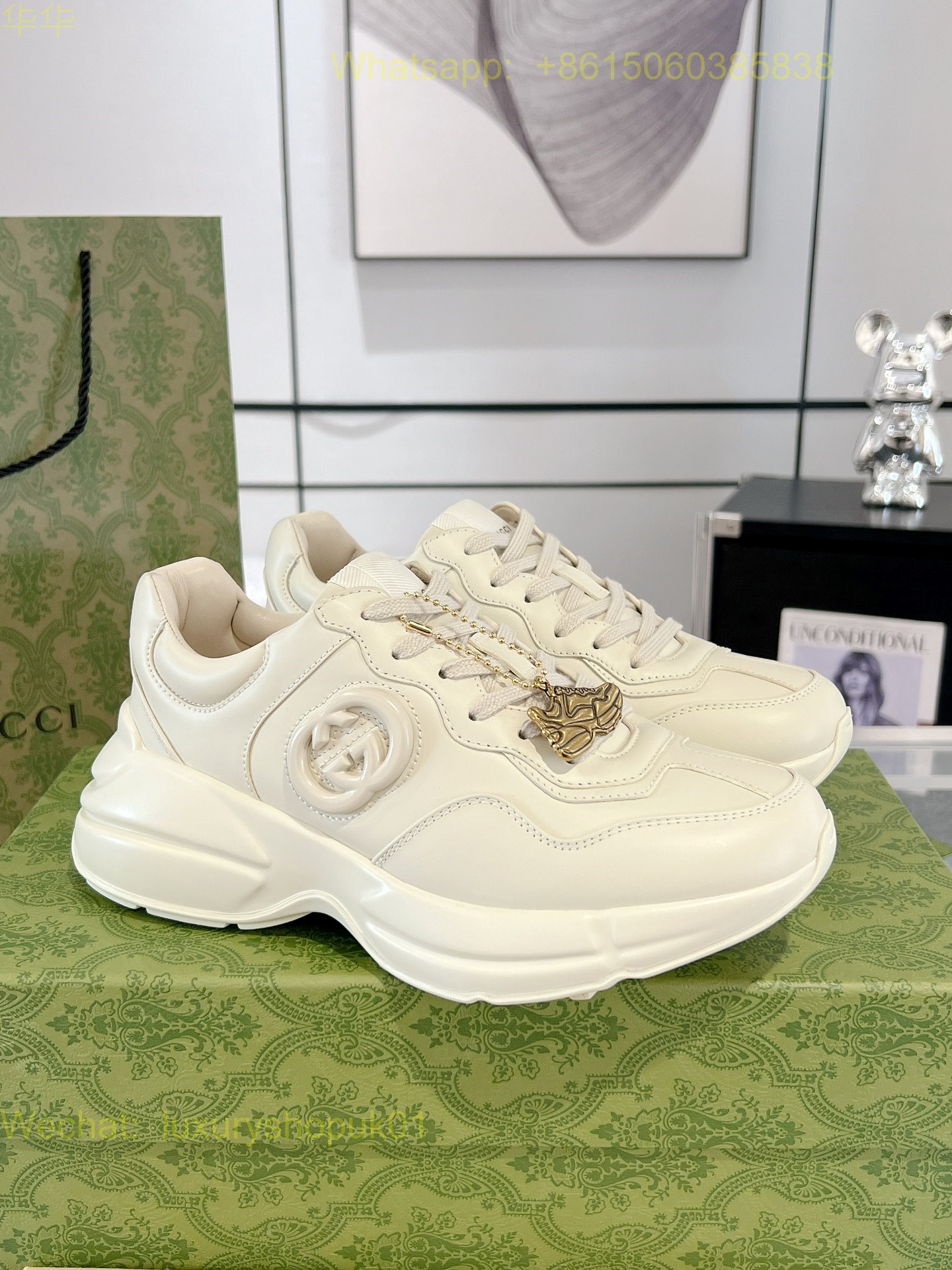 Gucci Rhyton Leather Vintage Sneaker Mens Women Shoes