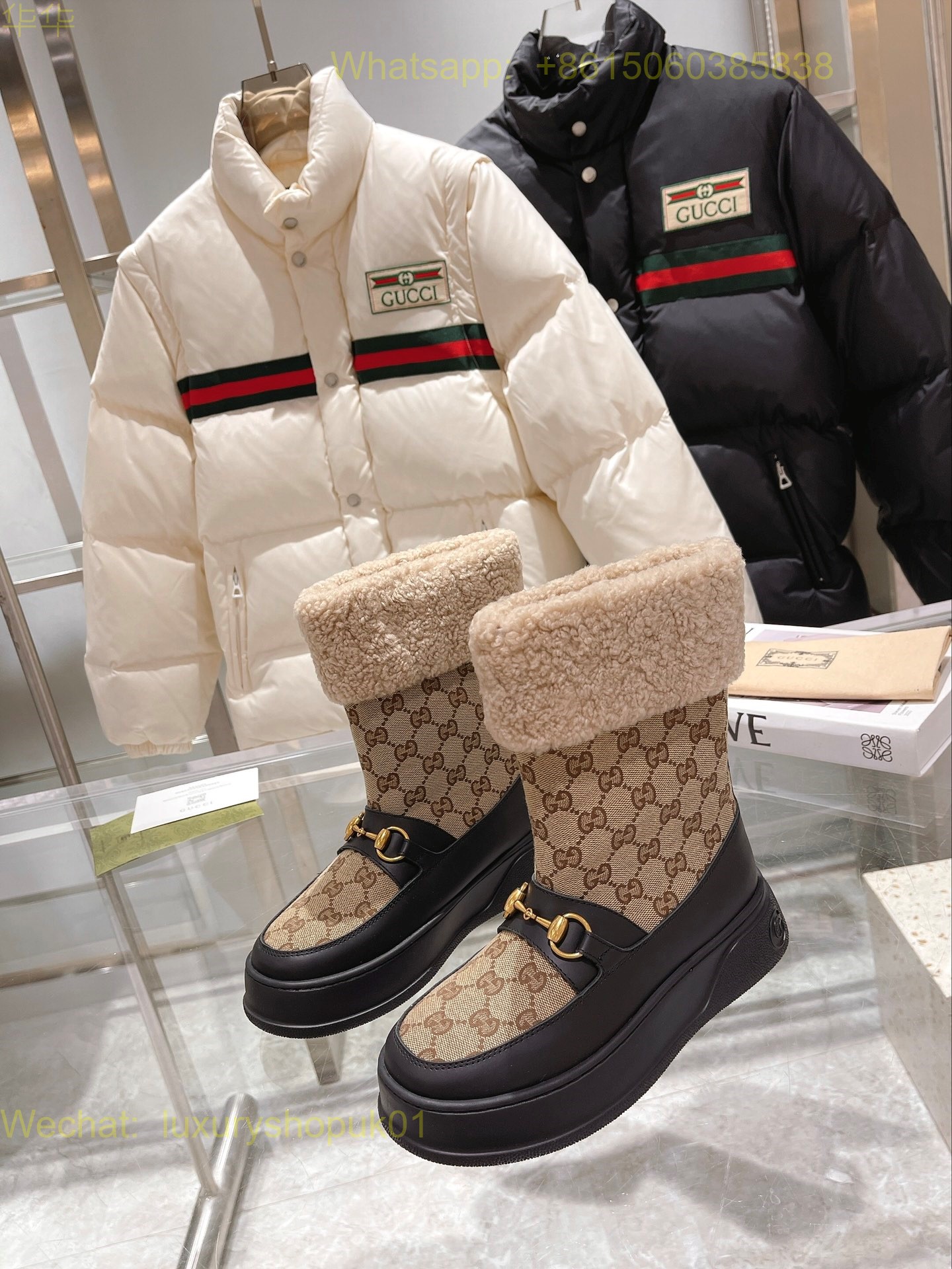 Gucci Wool Interlocking G Shearling Boots Women Shoes