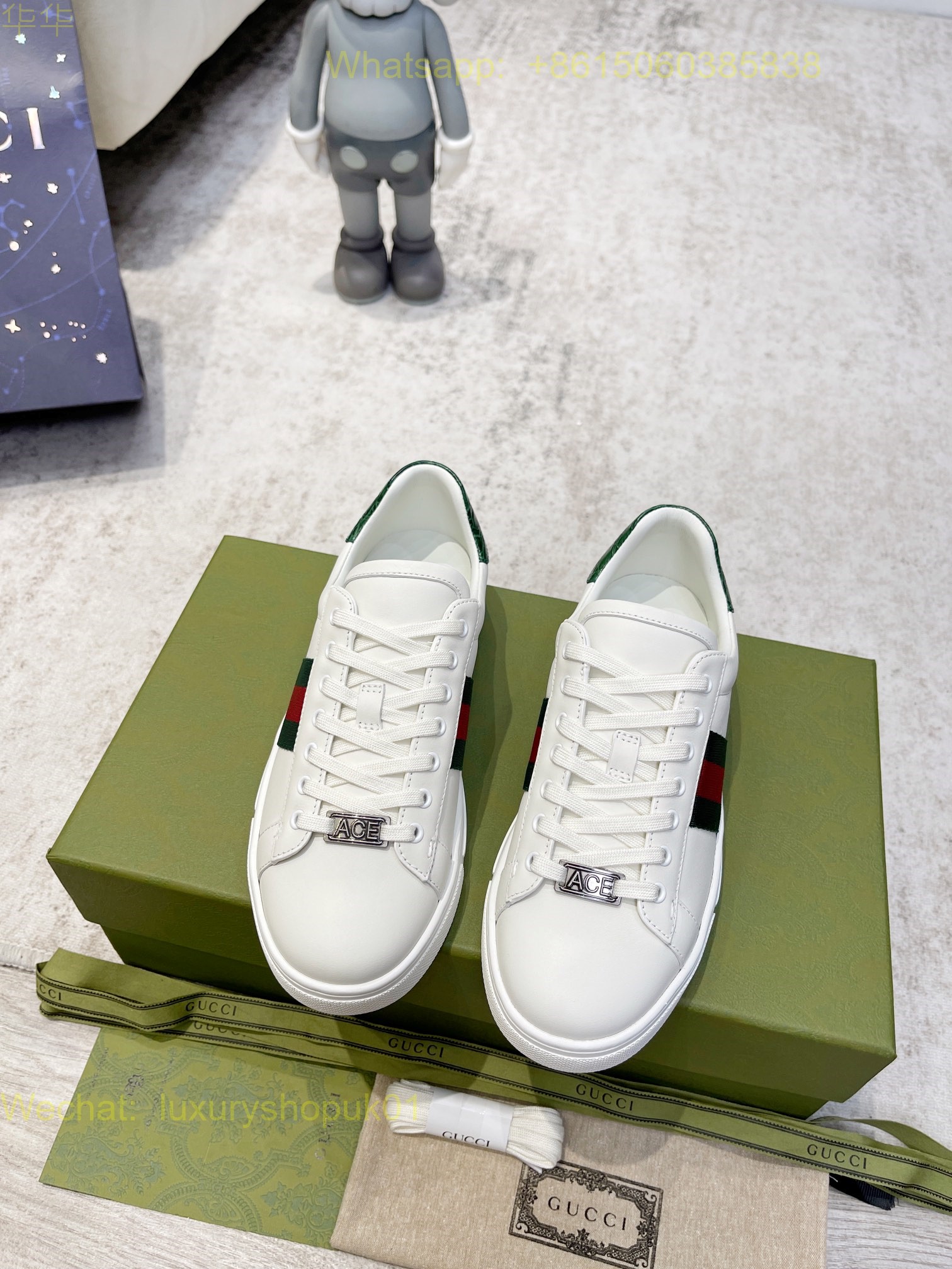 Gucci Web Leather GG Canvas Sneakers Women Mens Shoes