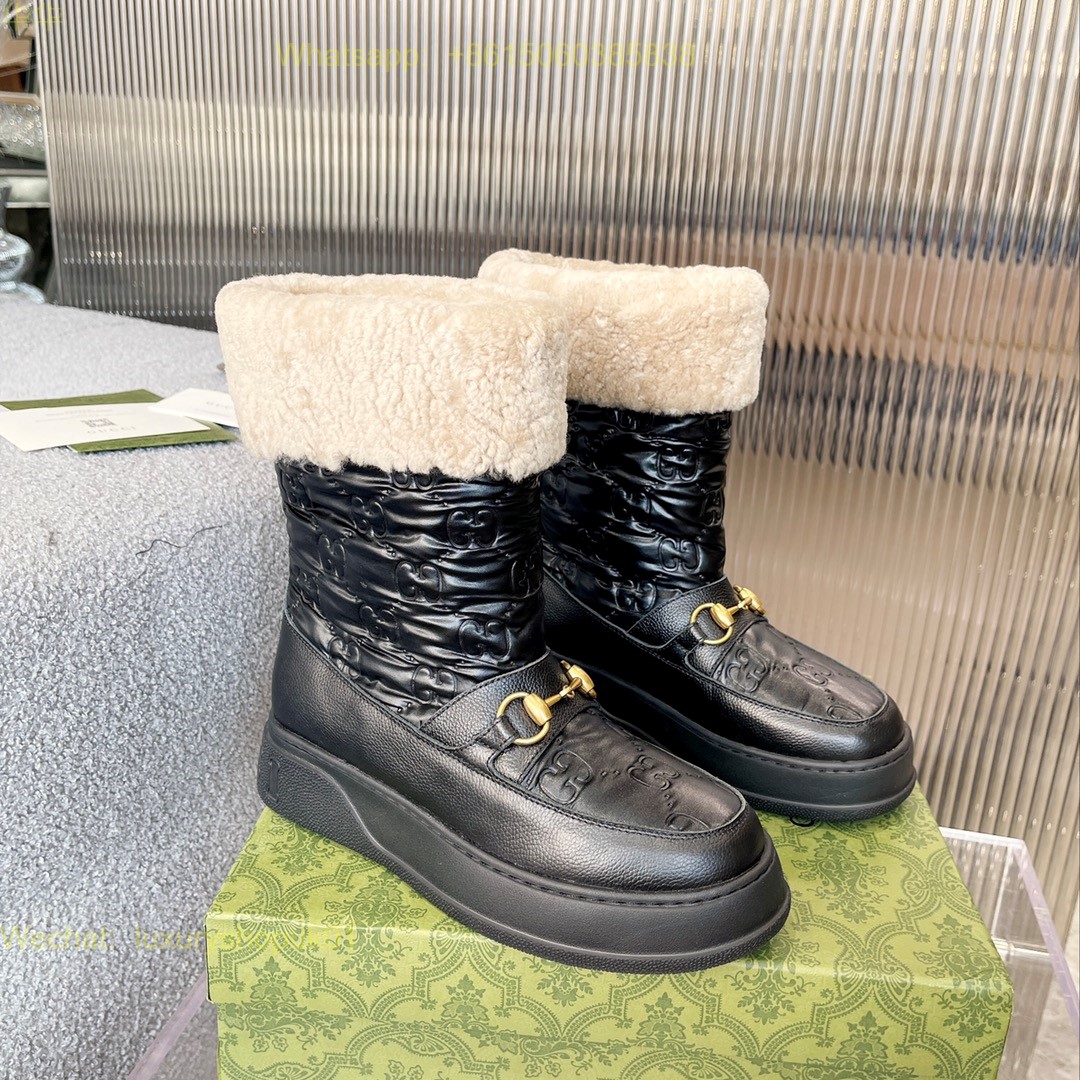 Gucci Wool Interlocking G Shearling Boots Women Shoes
