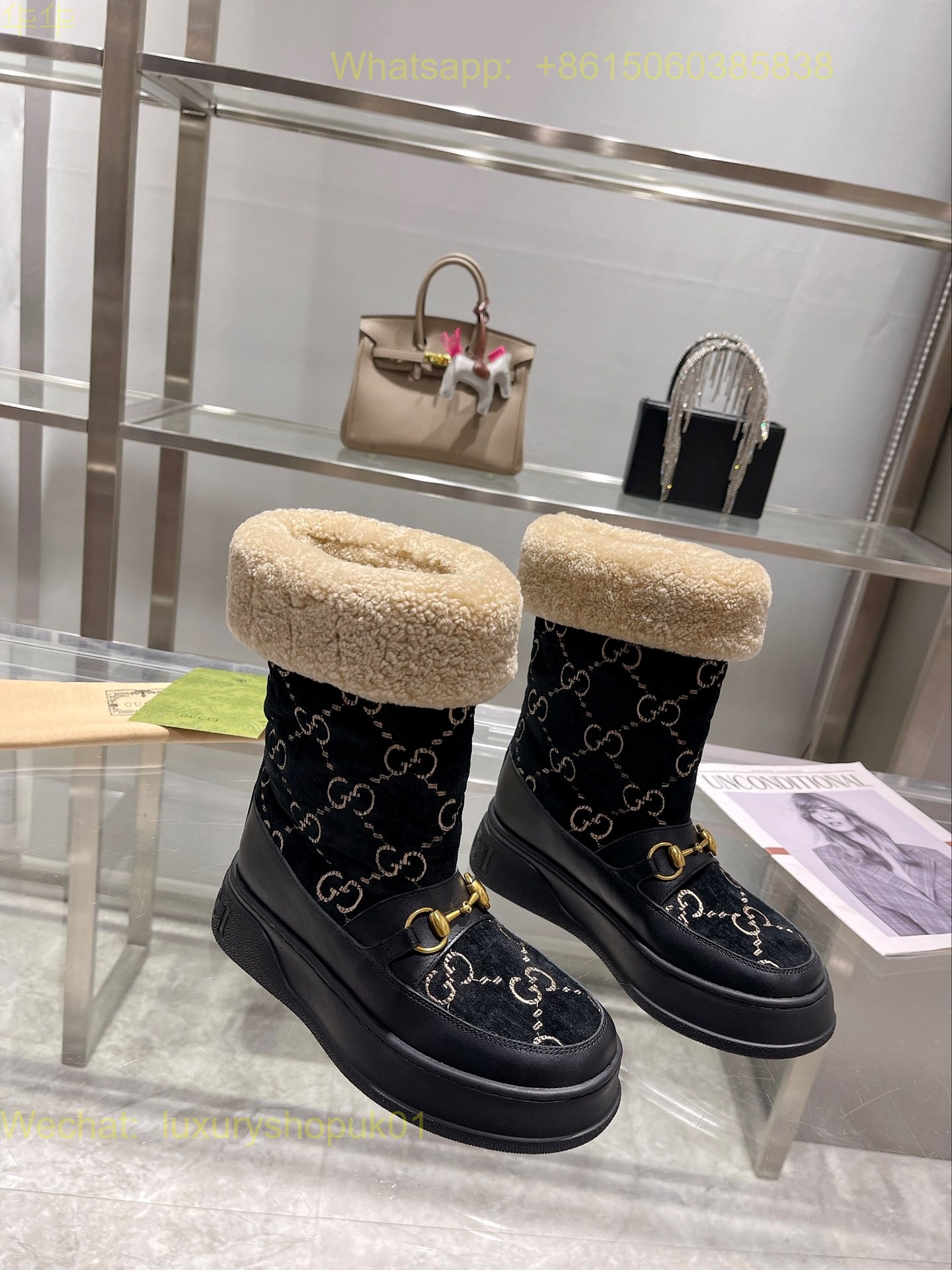 Gucci Wool Interlocking G Shearling Boots Women Shoes