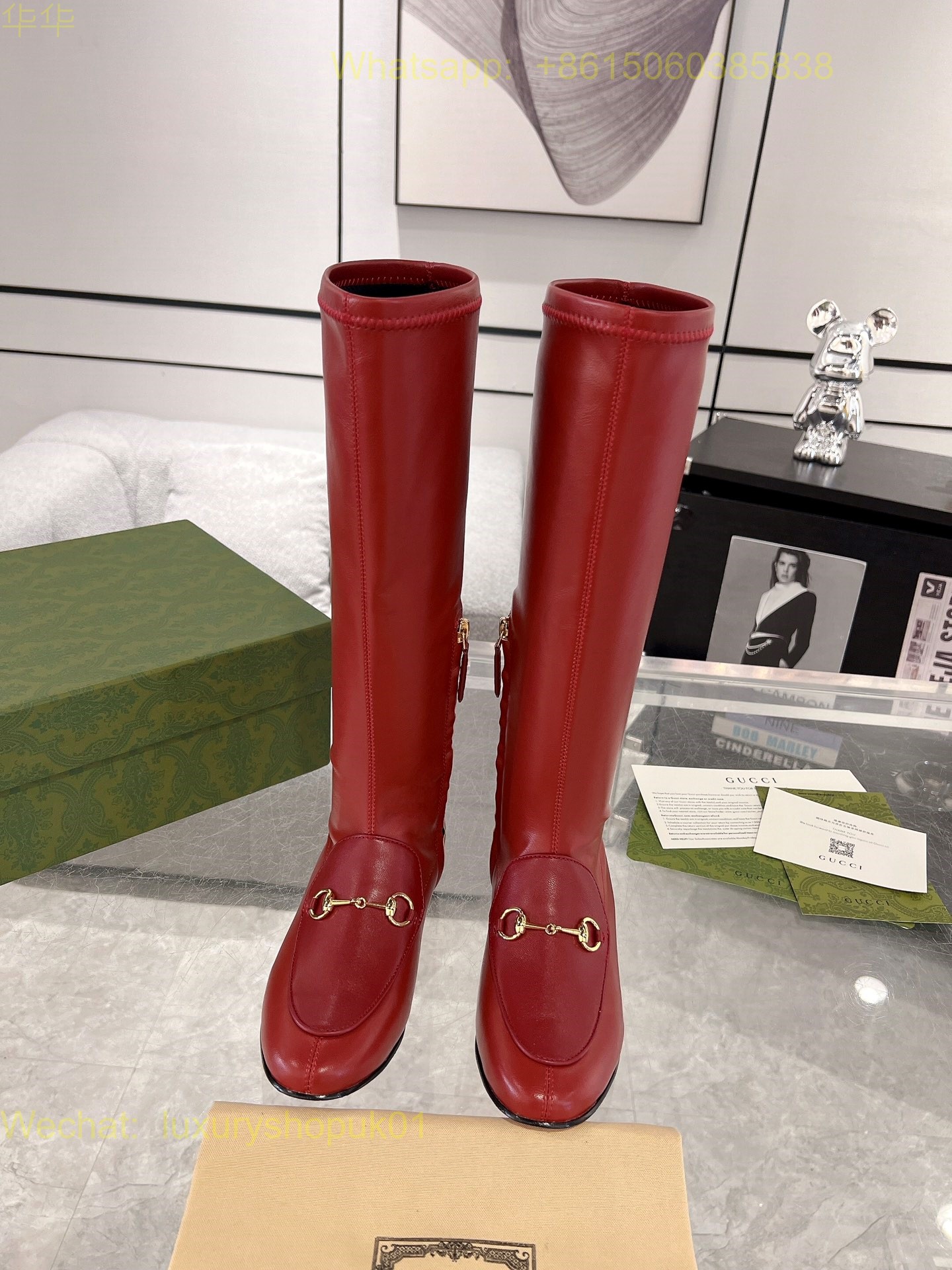 Gucci Horsebit-Detail Leather flat knee high tall boot Women Shoes