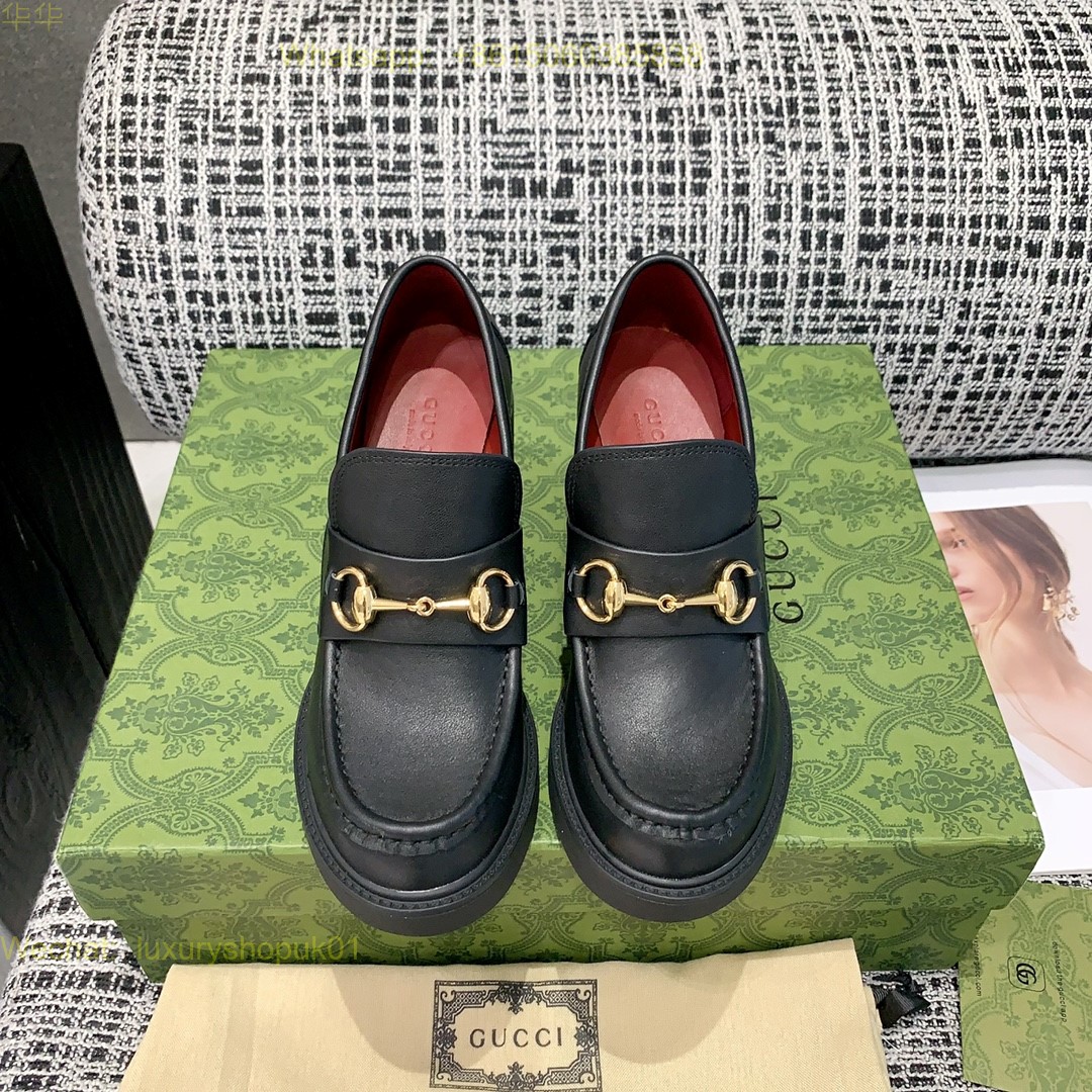 Gucci Horsebit Leather Platform Loafer 9cm High heels wedges Women Shoes