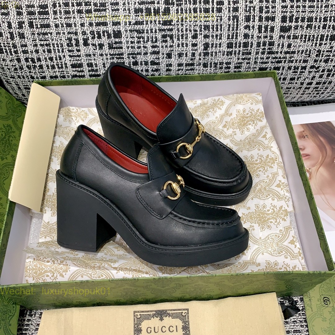 Gucci Horsebit Leather Platform Loafer 9cm High heels wedges Women Shoes