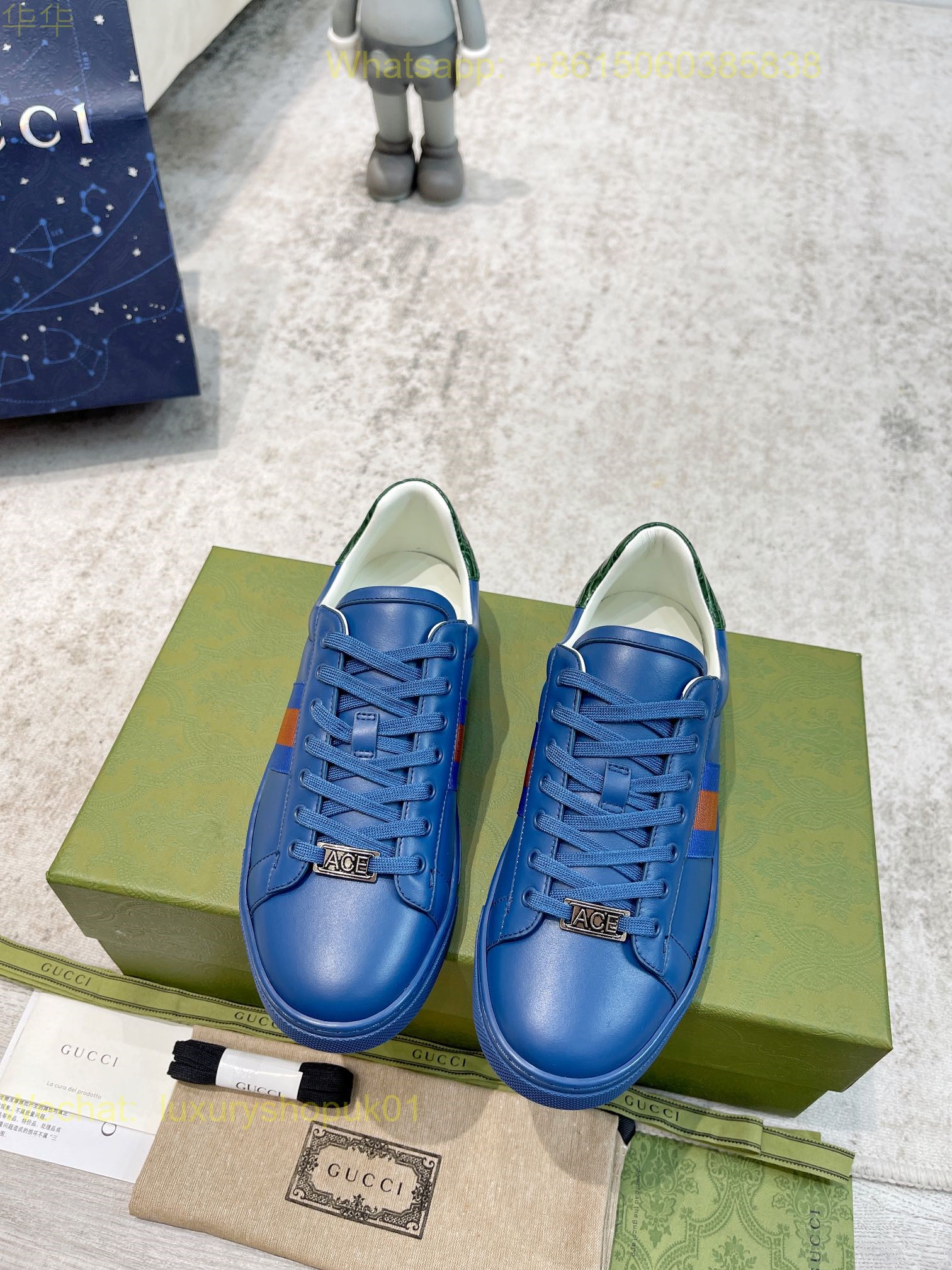 Gucci Web Leather GG Canvas Sneakers Women Mens Shoes