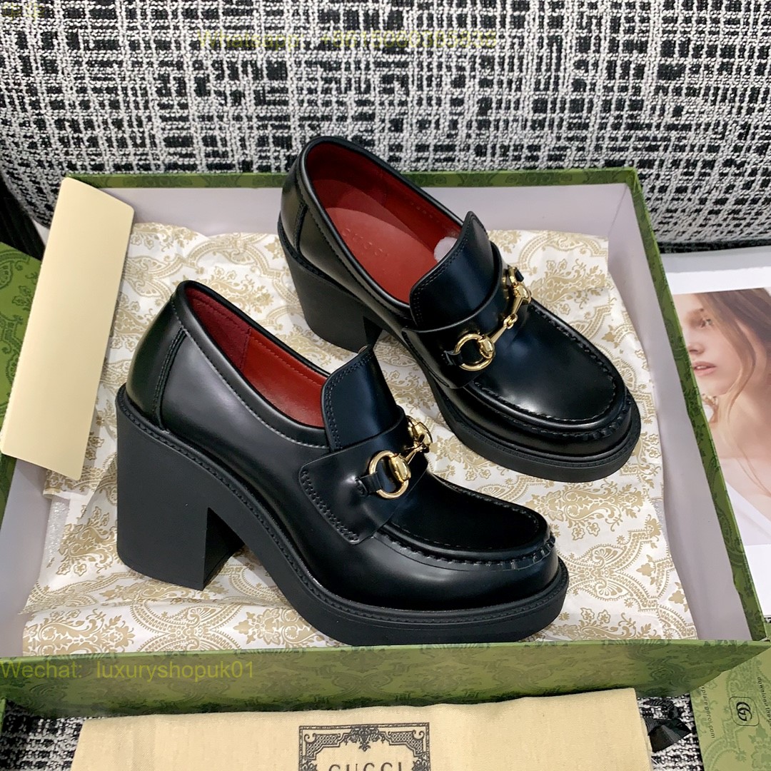 Gucci Horsebit Leather Platform Loafer 9cm High heels wedges Women Shoes