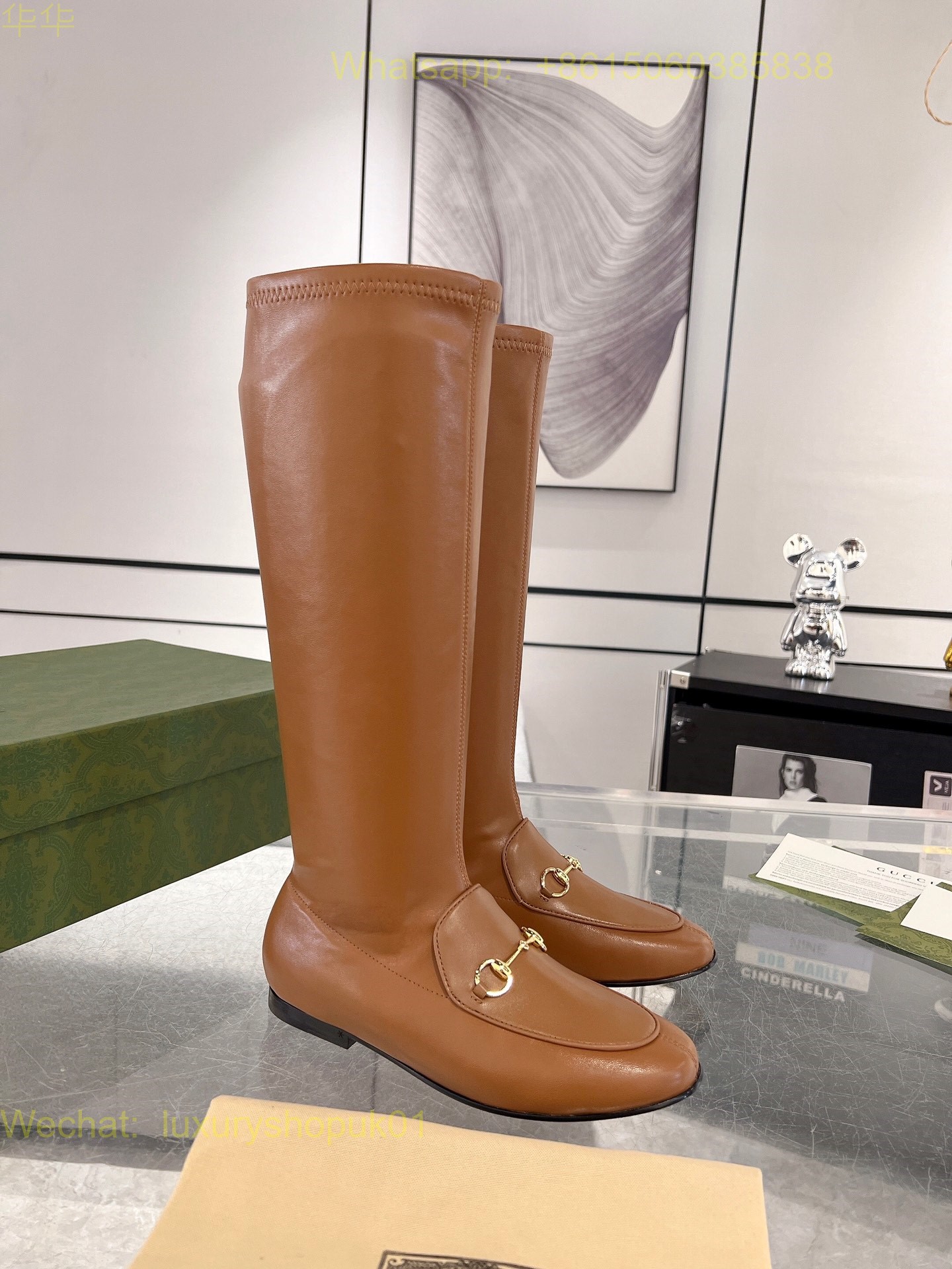 Gucci Horsebit-Detail Leather flat knee high tall boot Women Shoes