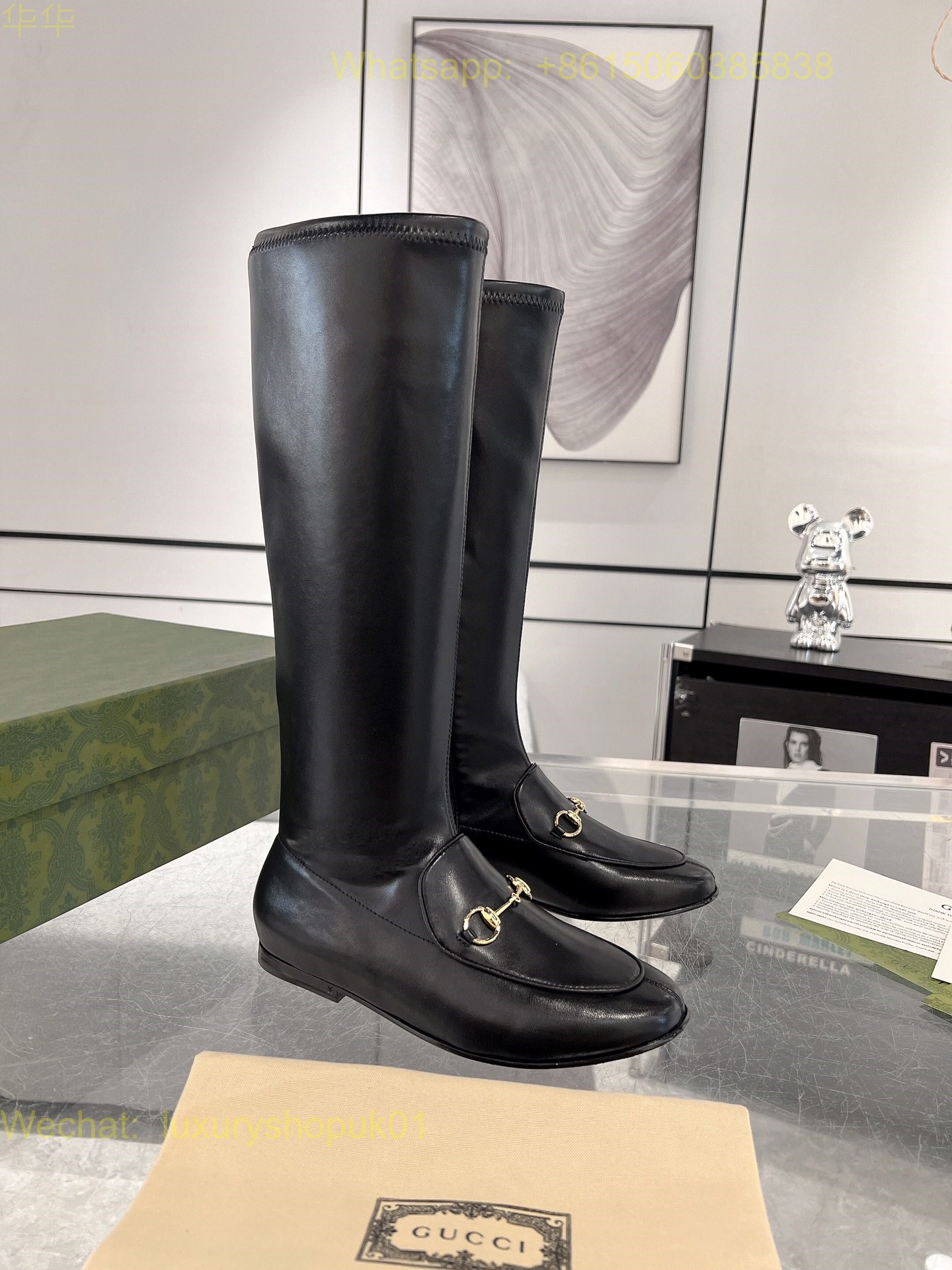 Gucci Horsebit-Detail Leather flat knee high tall boot Women Shoes