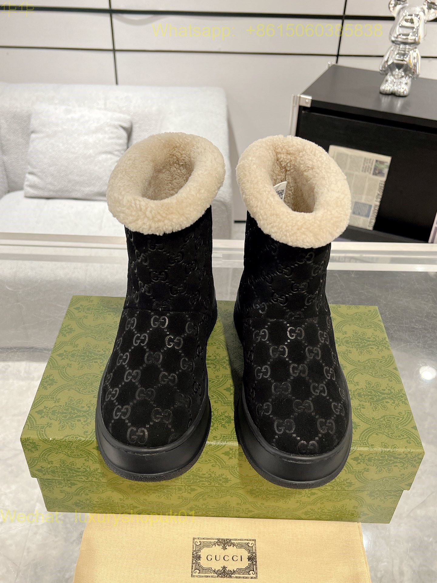 Gucci Wool Shearling Boots Women snow Shoes