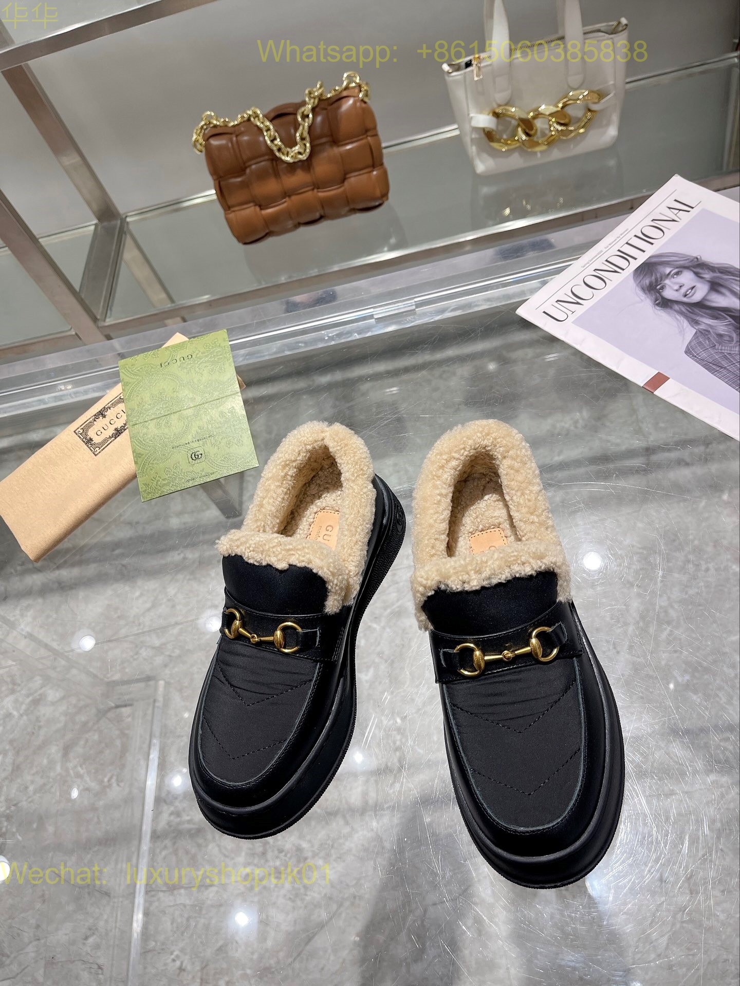 Gucci Fur Shearling Slip-On Loafers Women Shoes