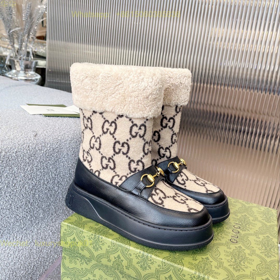 Gucci Wool Interlocking G Shearling Boots Women Shoes
