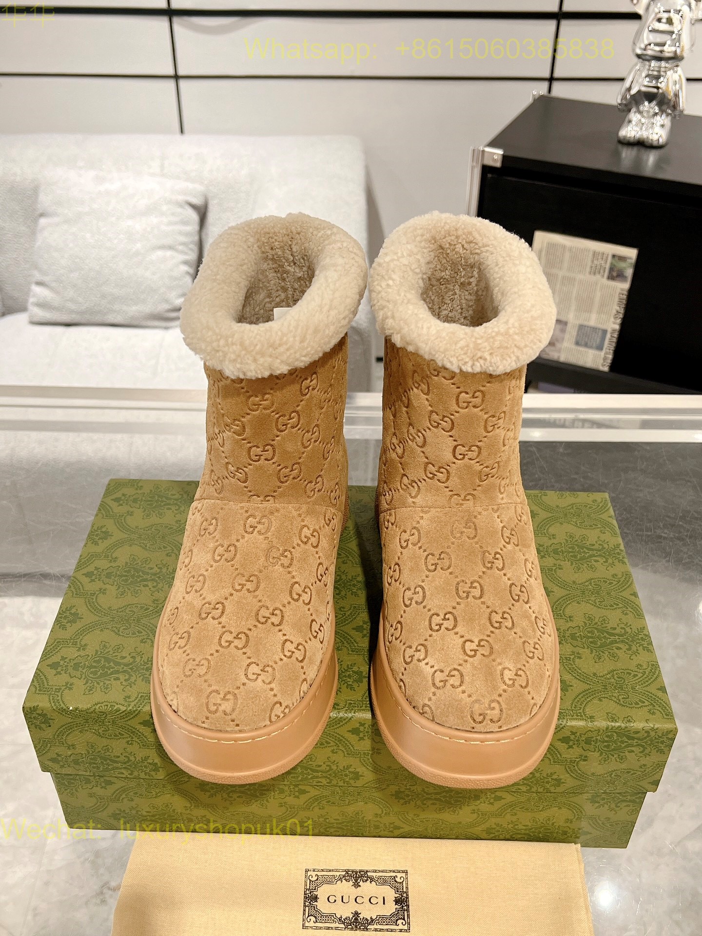 Gucci Wool Shearling Boots Women snow Shoes