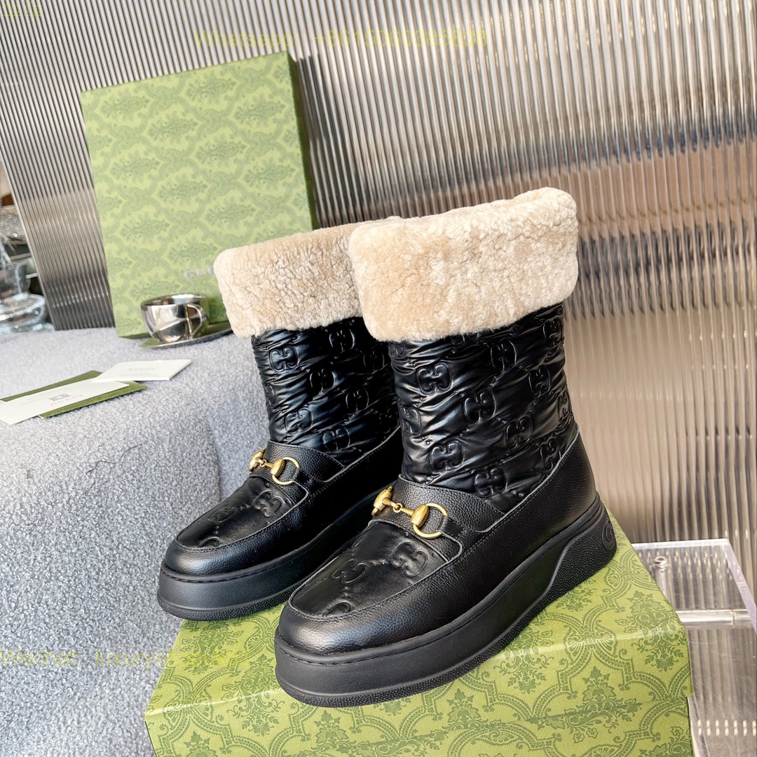 Gucci Wool Interlocking G Shearling Boots Women Shoes