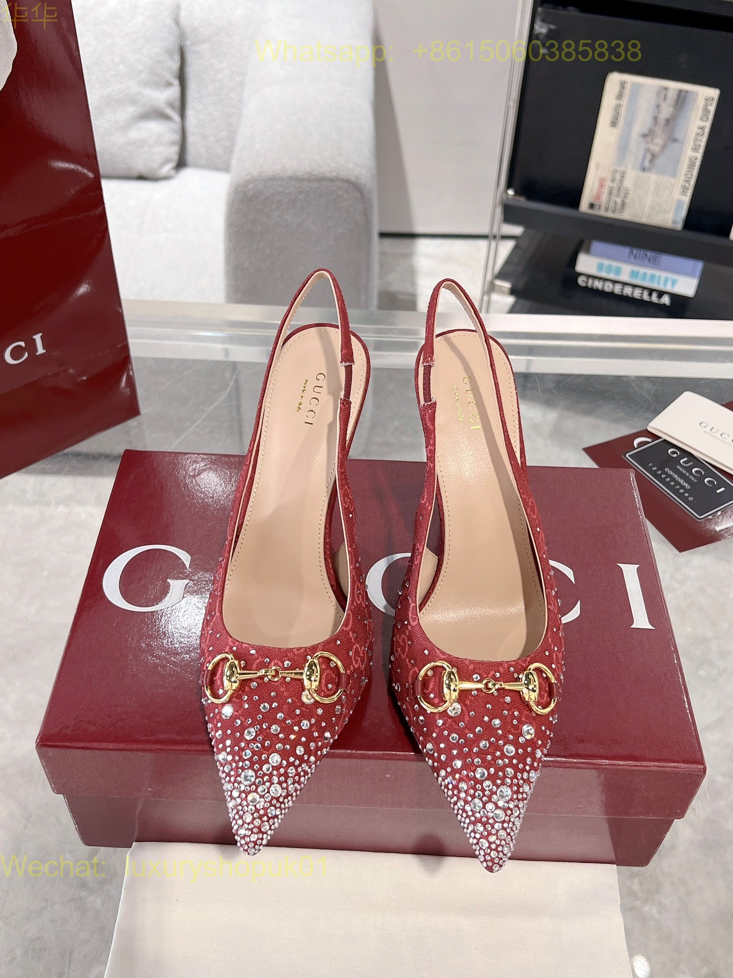 Gucci Monogram crystal Slingback Pumps High heels Women Shoes