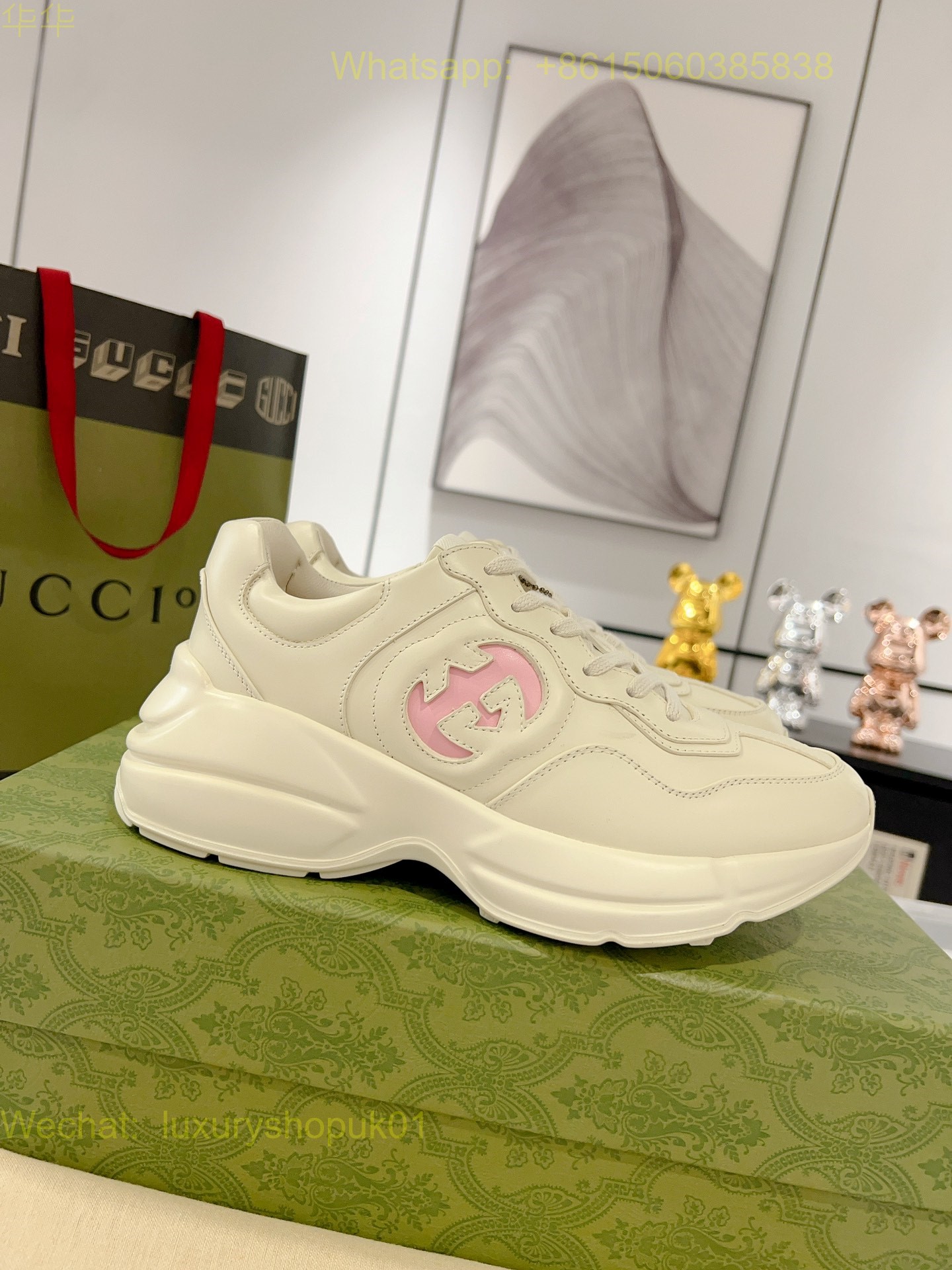 Gucci Rhyton Leather Vintage Sneaker Mens Women Shoes