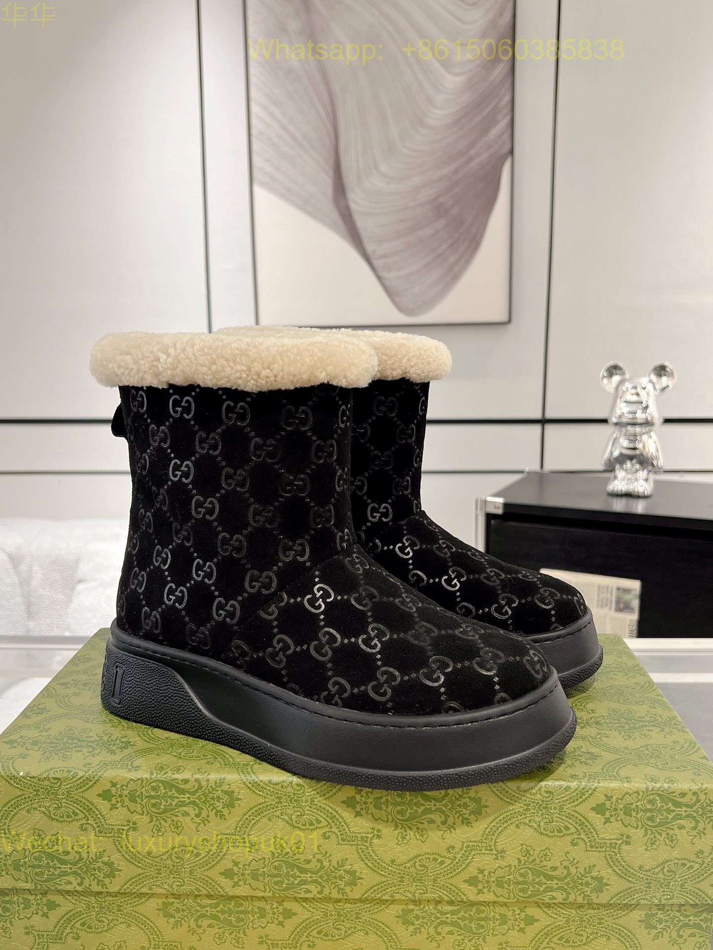 Gucci Wool Shearling Boots Women snow Shoes