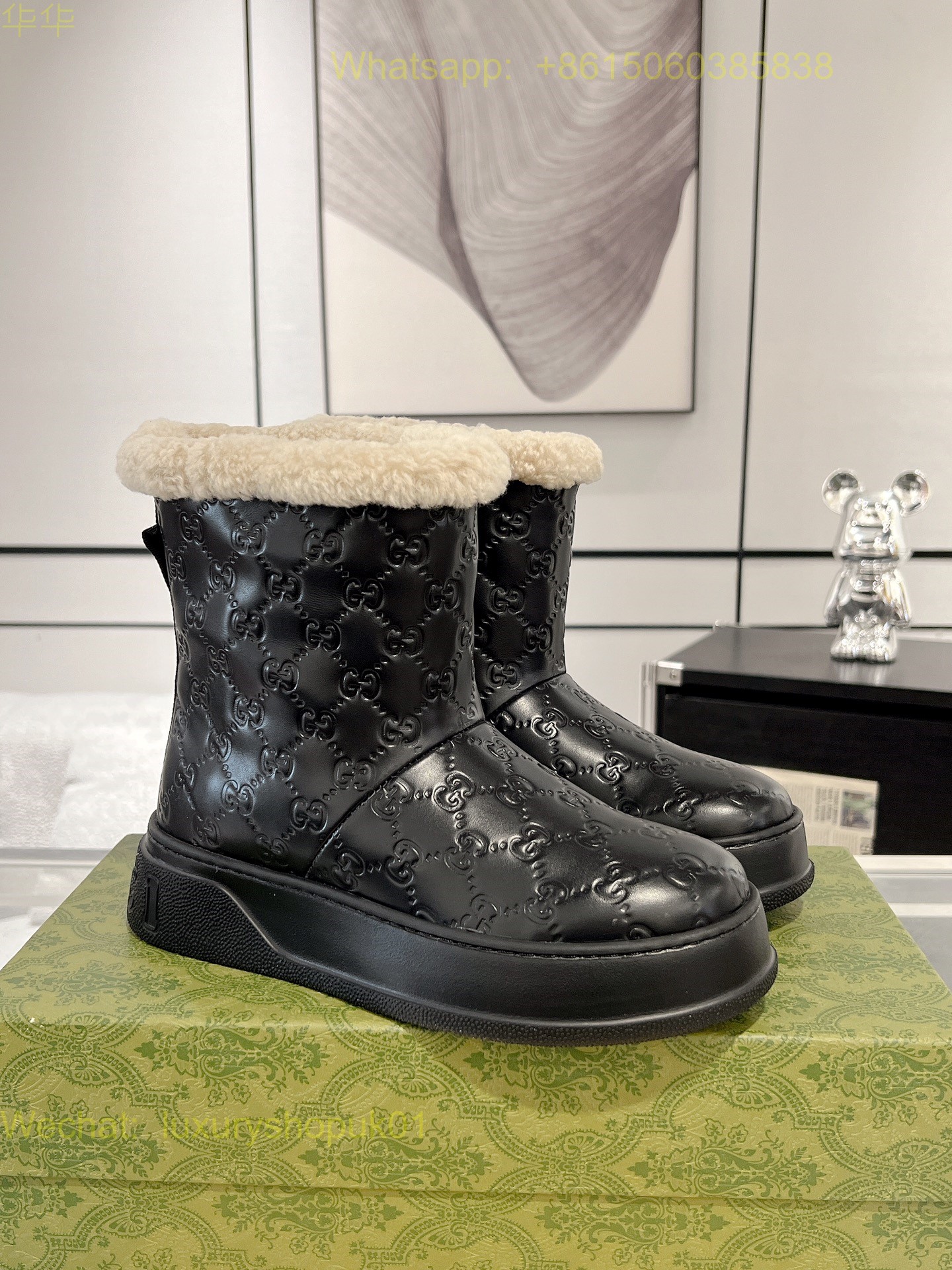 Gucci Wool Shearling Boots Women snow Shoes