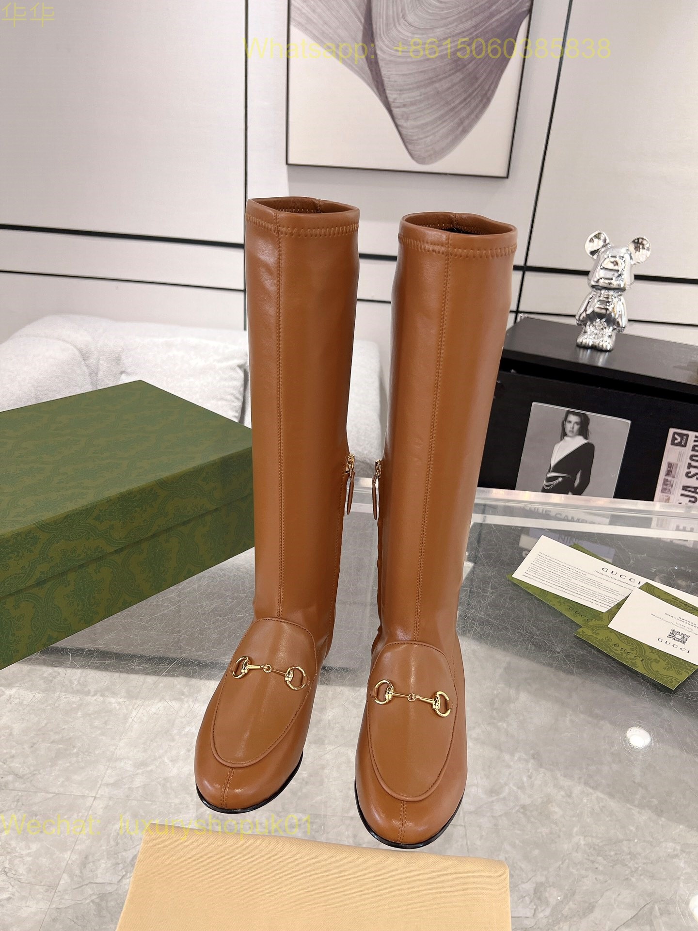 Gucci Horsebit-Detail Leather flat knee high tall boot Women Shoes