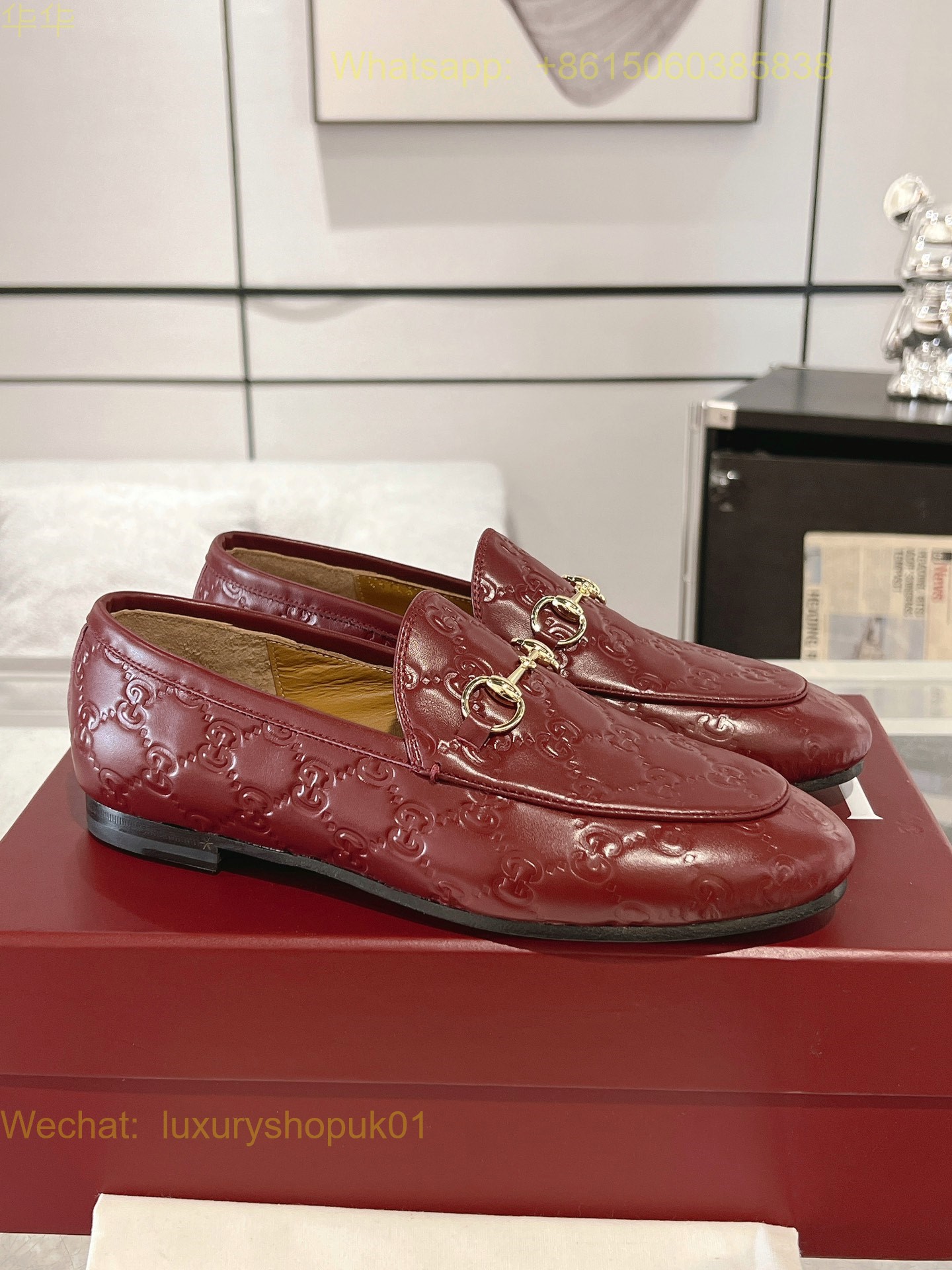 Gucci Jordaan Red Loafer Flat Women Shoes