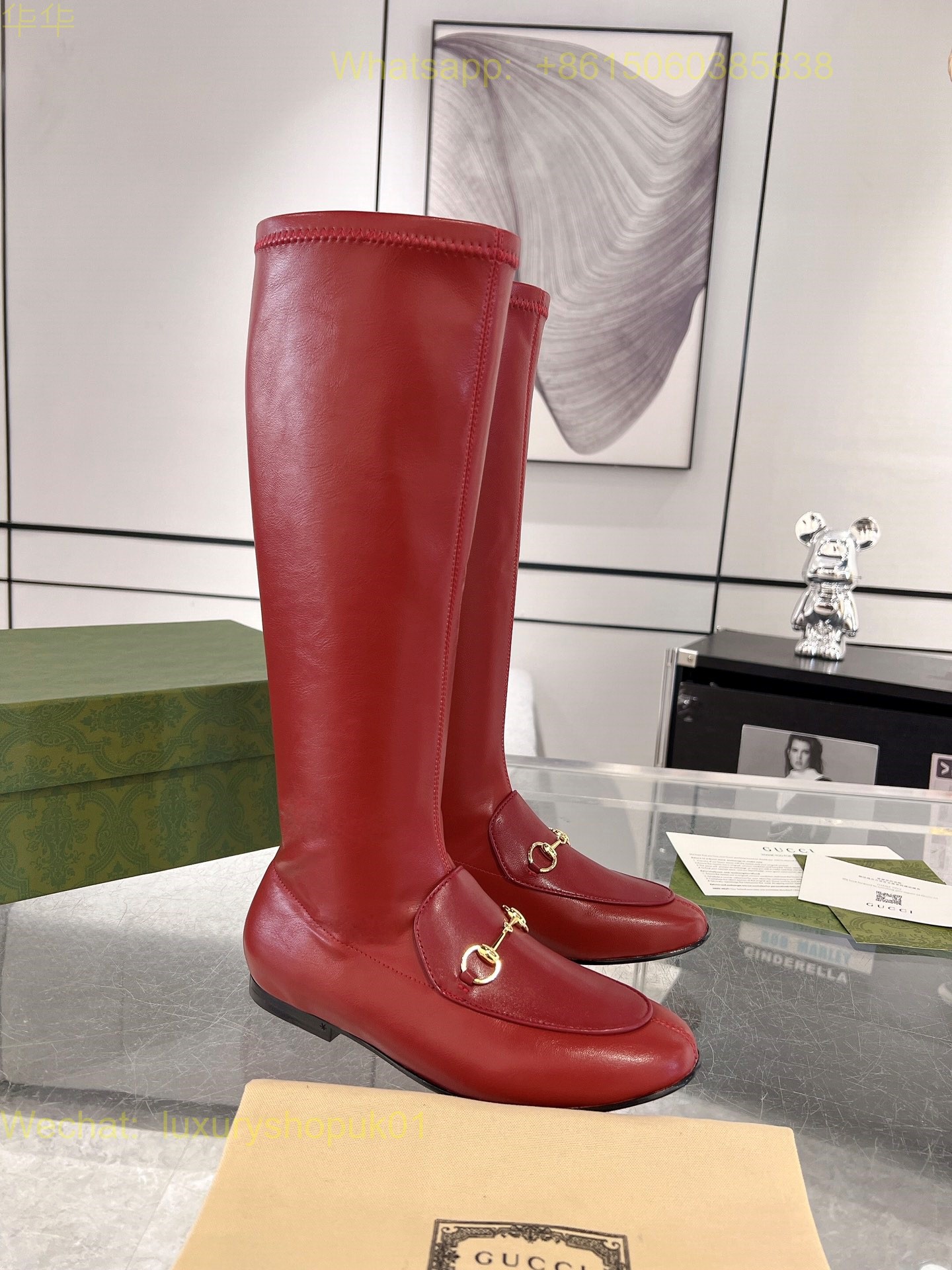 Gucci Horsebit-Detail Leather flat knee high tall boot Women Shoes