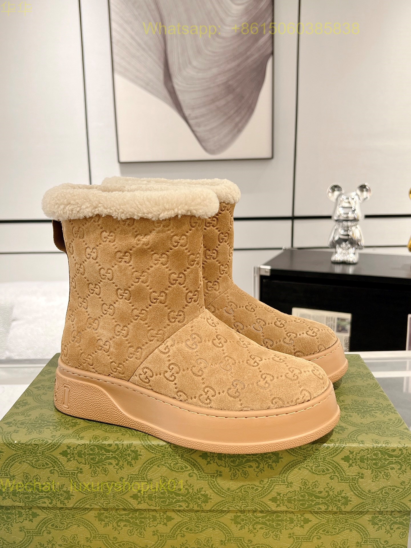 Gucci Wool Shearling Boots Women snow Shoes
